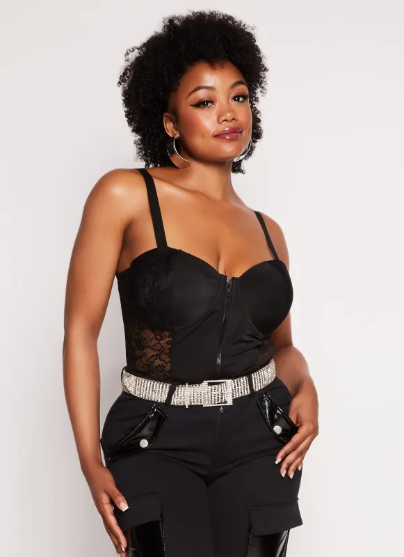 Plus Size Mesh Lace Zip Front Bustier Top sold by Rainbow