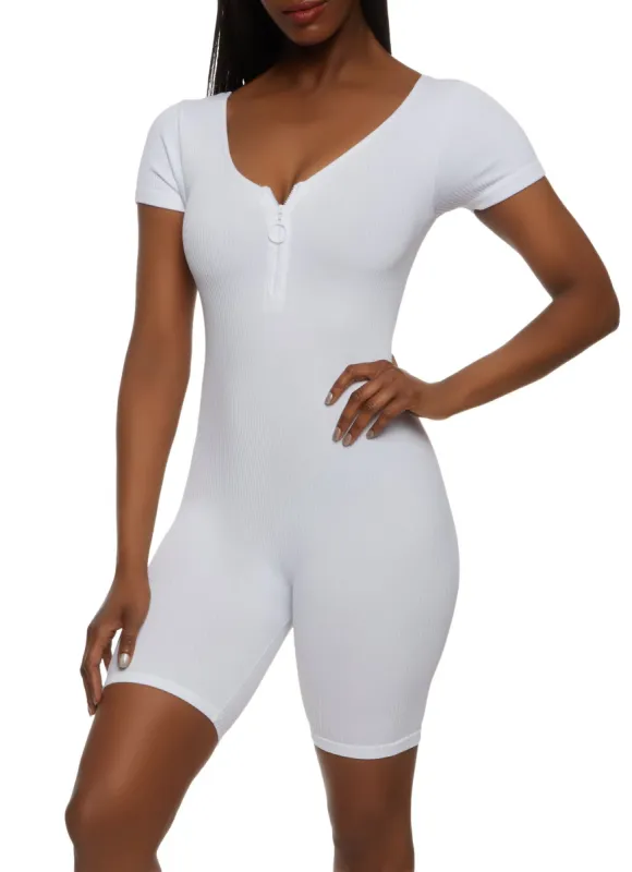 Ribbed Knit Half Zip Romper sold by Rainbow