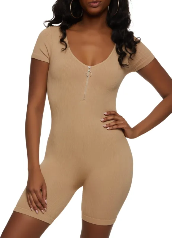 Ribbed Knit Half Zip Romper sold by Rainbow