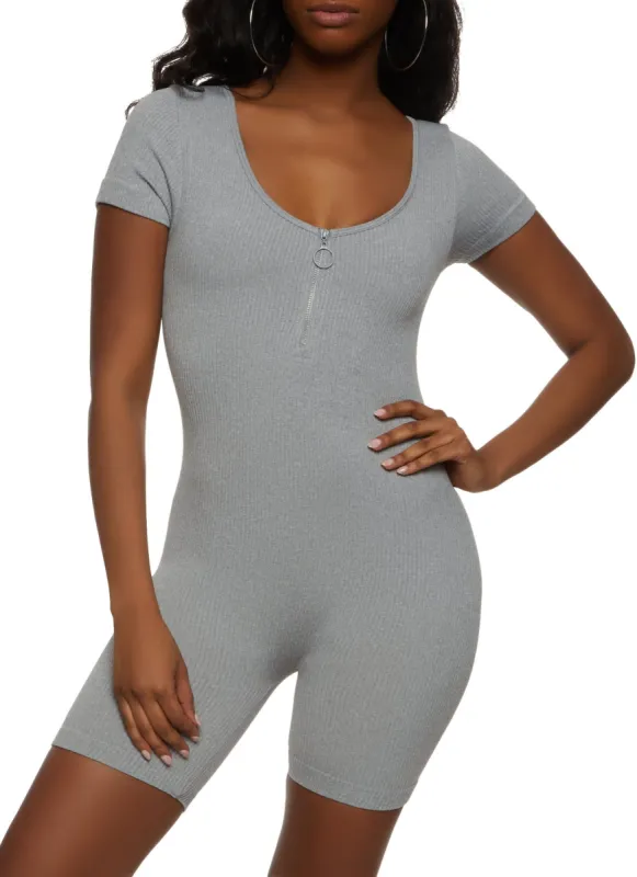 Ribbed Knit Half Zip Romper sold by Rainbow