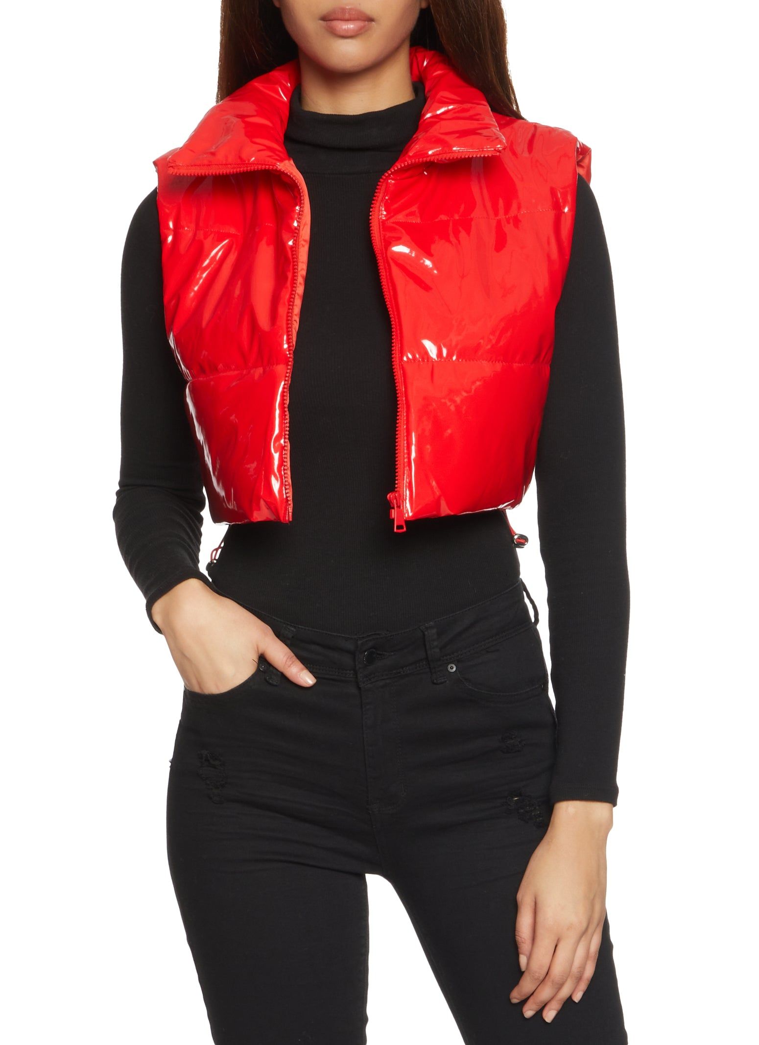 Cropped Faux Patent Leather Puffer Vest sold by Rainbow
