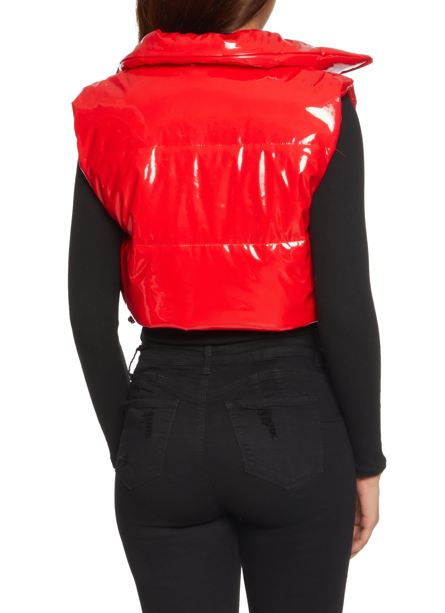Cropped Faux Patent Leather Puffer Vest sold by Rainbow product image thumbnail 2