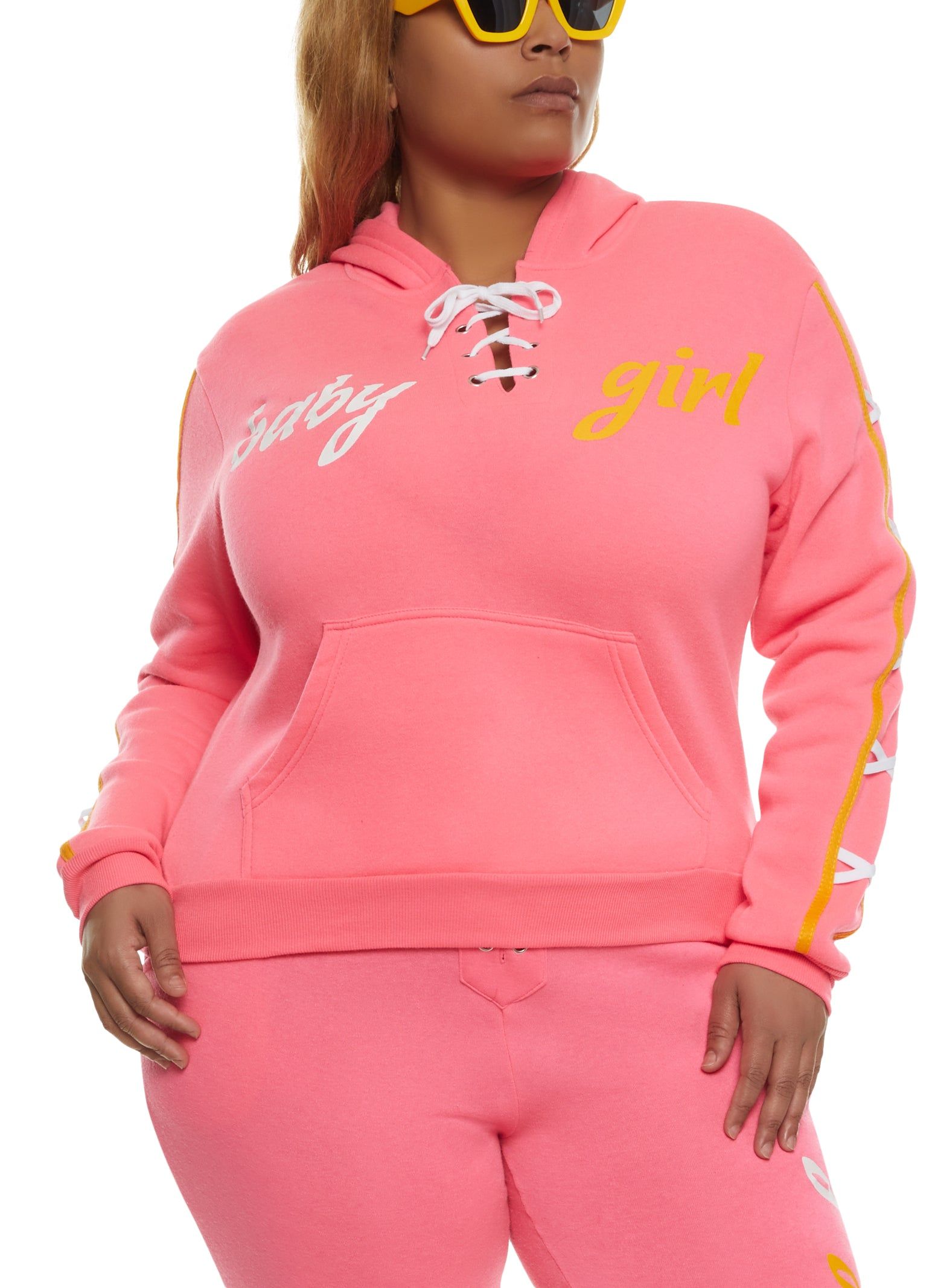 Plus Size Baby Girl Lace Up Detail Pullover Hoodie sold by Rainbow