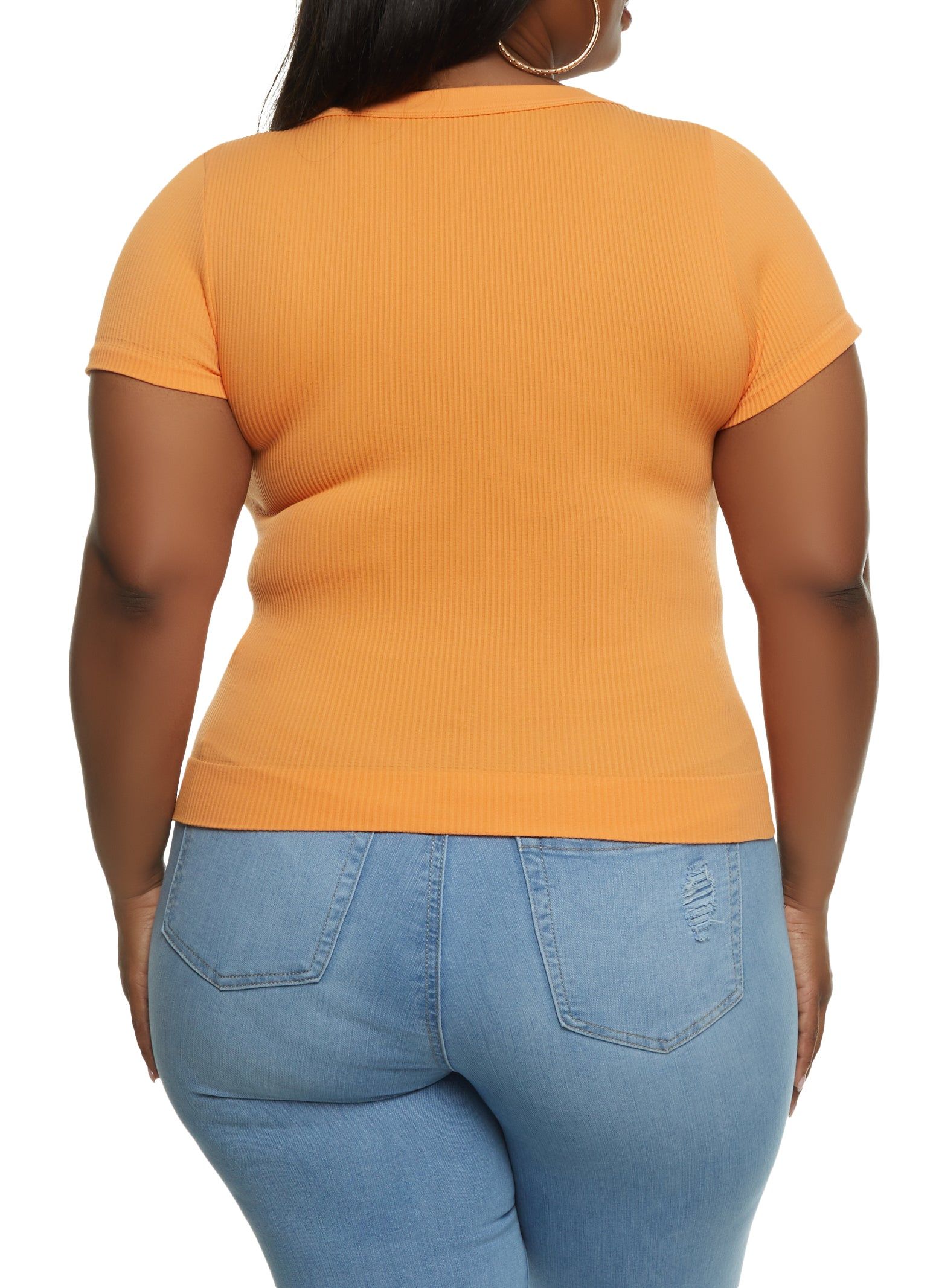 Plus Size Rib Knit Short Sleeve Seamless Tee sold by Rainbow product image thumbnail 2