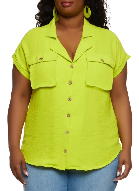 Plus Size Airy Button Down Shirt sold by Rainbow