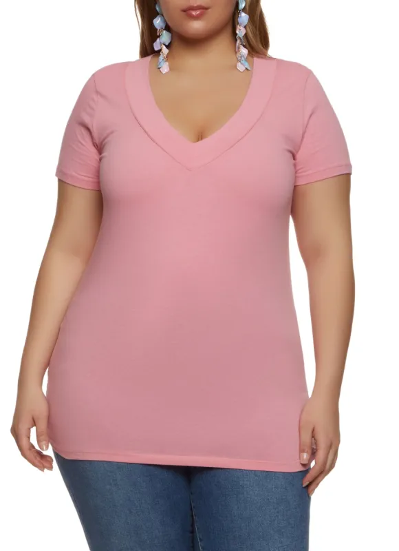 Plus Size Basic V Neck Tee sold by Rainbow