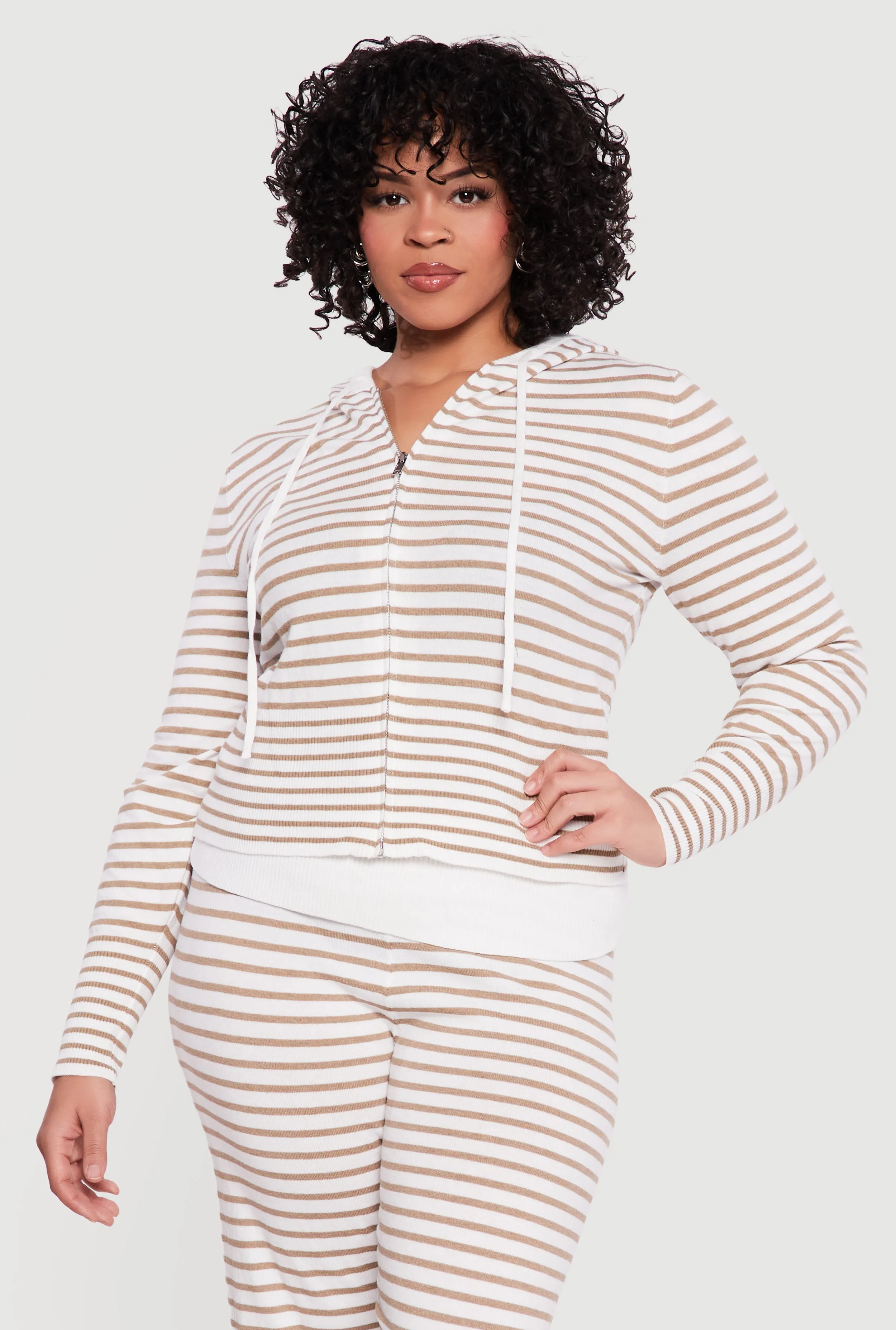 Plus Size Almost Famous Striped Rib Knit Zip Front Hoodie sold by Rainbow product image thumbnail 2