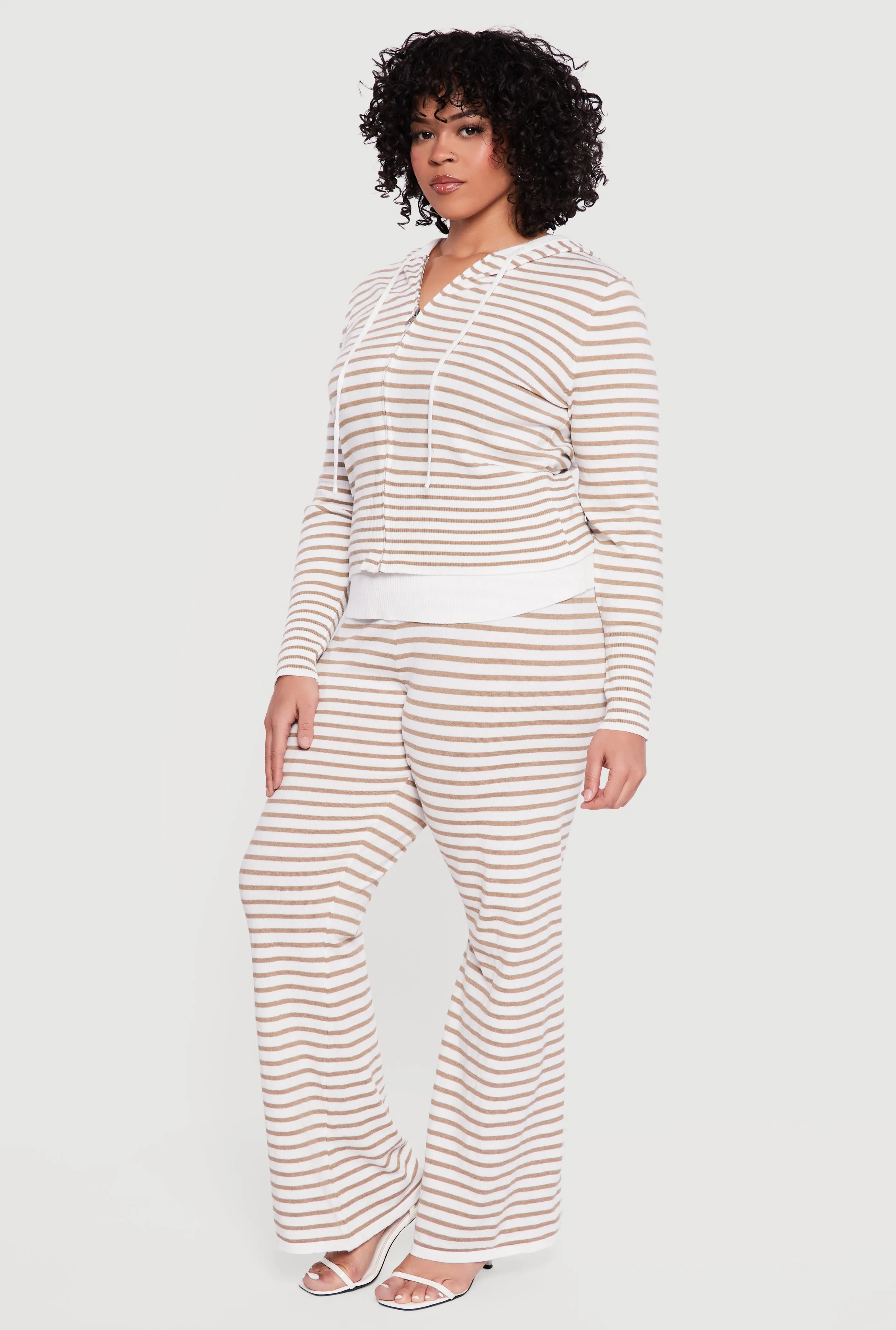 Plus Size Almost Famous Striped Rib Knit Zip Front Hoodie sold by Rainbow product image thumbnail 3