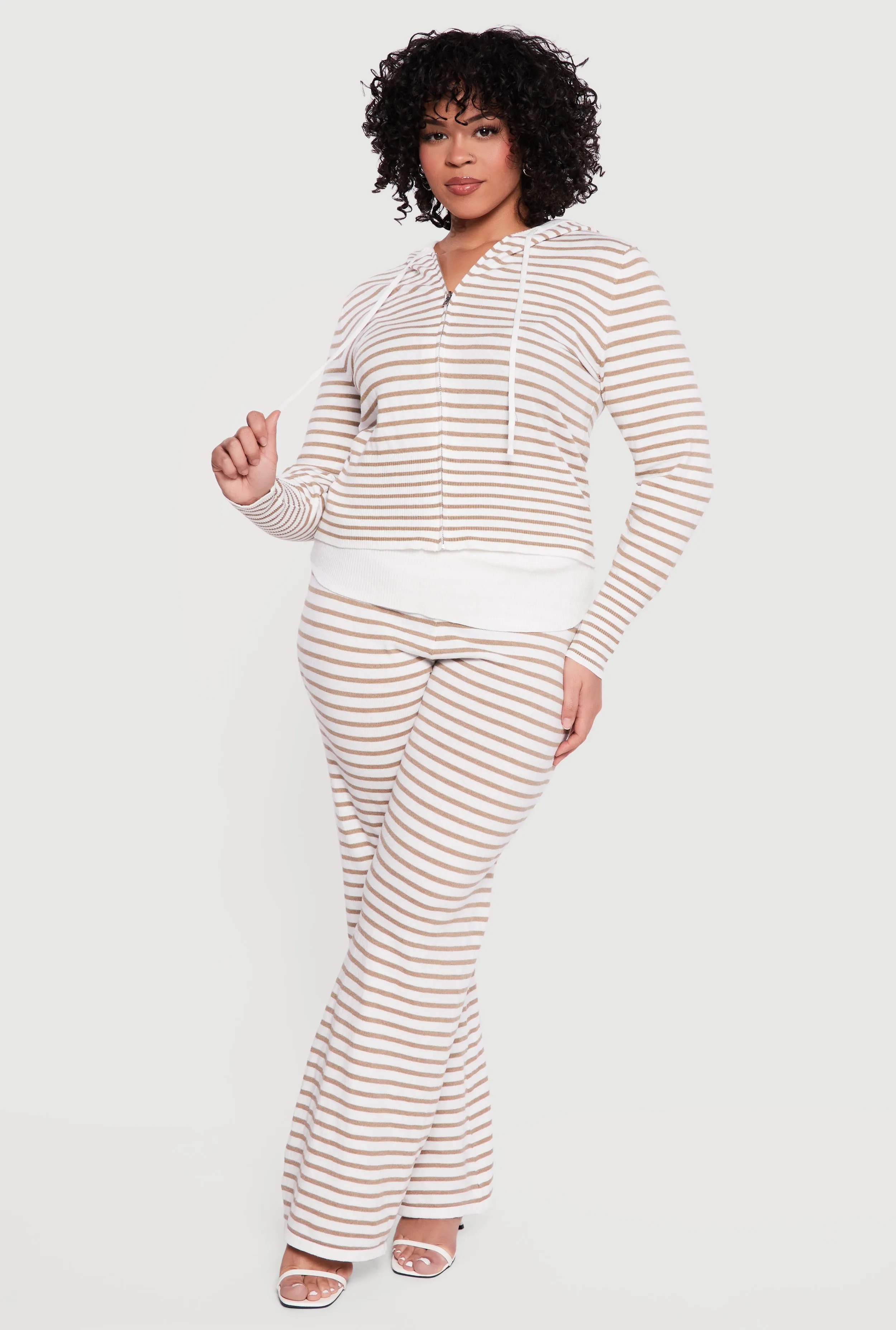 Plus Size Almost Famous Striped Rib Knit Zip Front Hoodie sold by Rainbow product image thumbnail 2