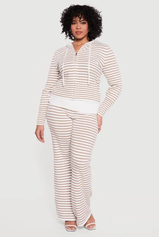 Plus Size Fold Over High Waisted Striped Ribbed Knit Pants sold by Rainbow