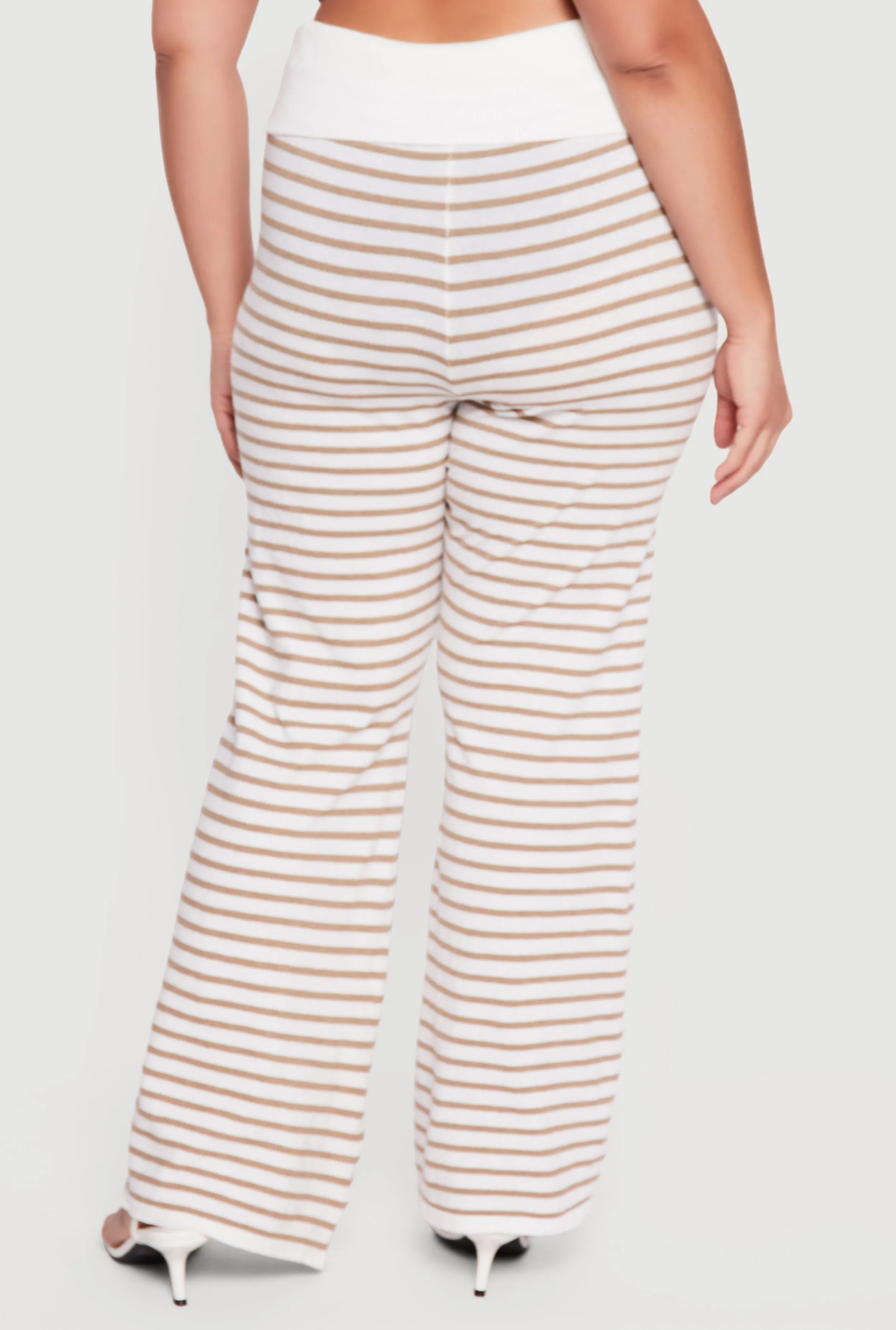 Plus Size Fold Over High Waisted Striped Ribbed Knit Pants sold by Rainbow product image thumbnail 5