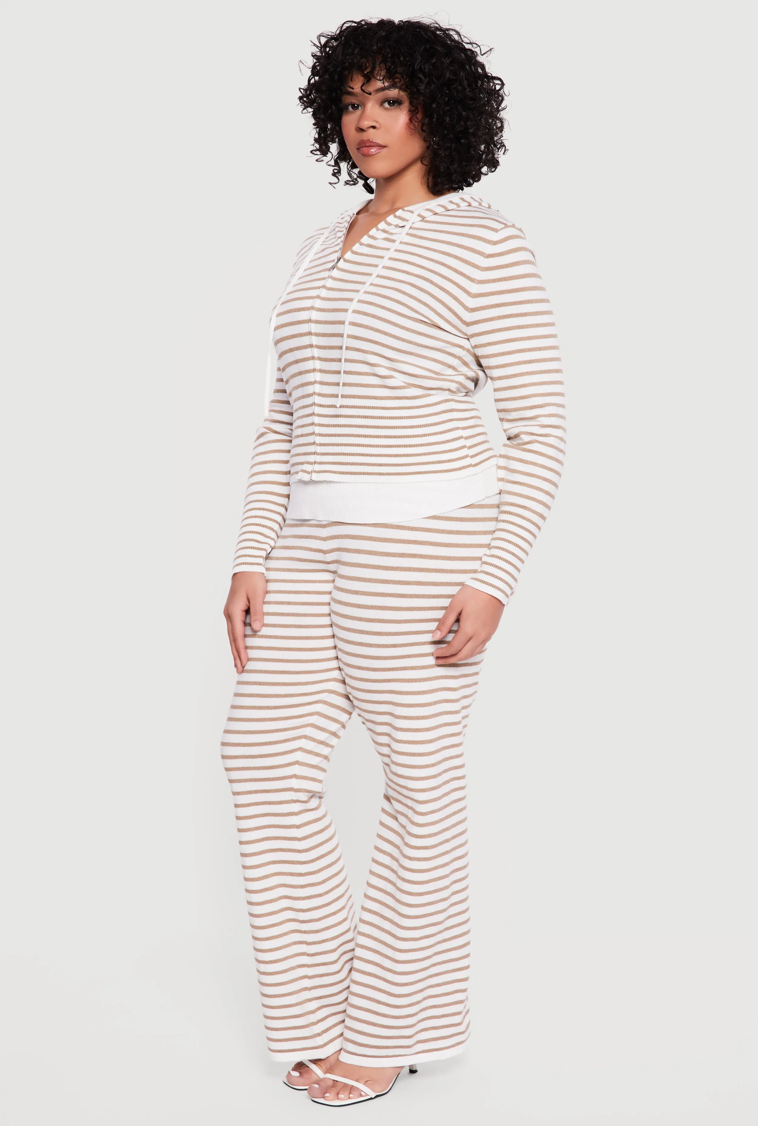 Plus Size Fold Over High Waisted Striped Ribbed Knit Pants sold by Rainbow product image thumbnail 2