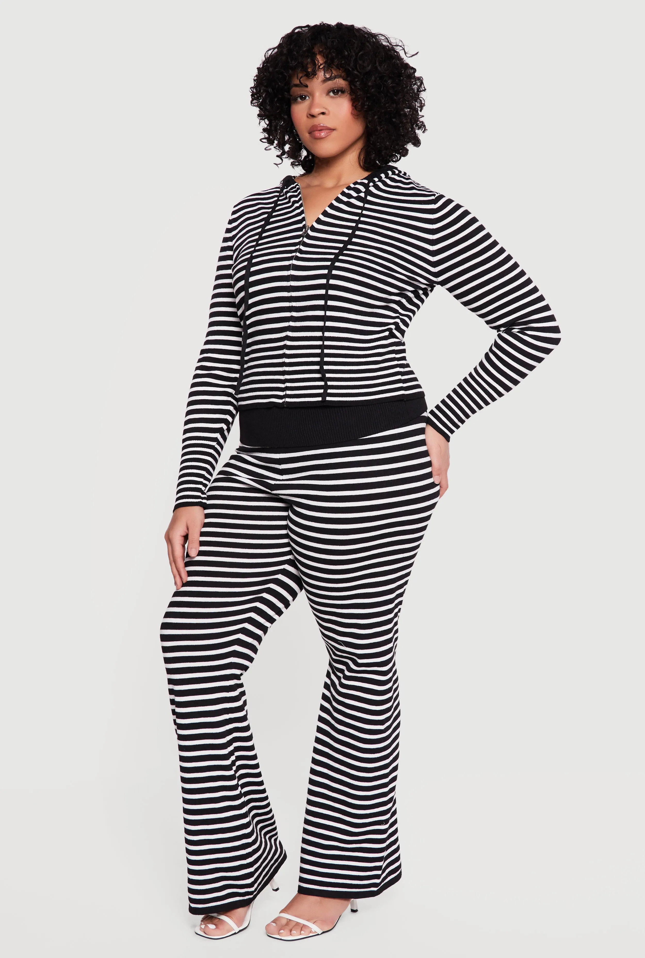 Plus Size Almost Famous Striped Rib Knit Zip Front Hoodie sold by Rainbow product image thumbnail 3