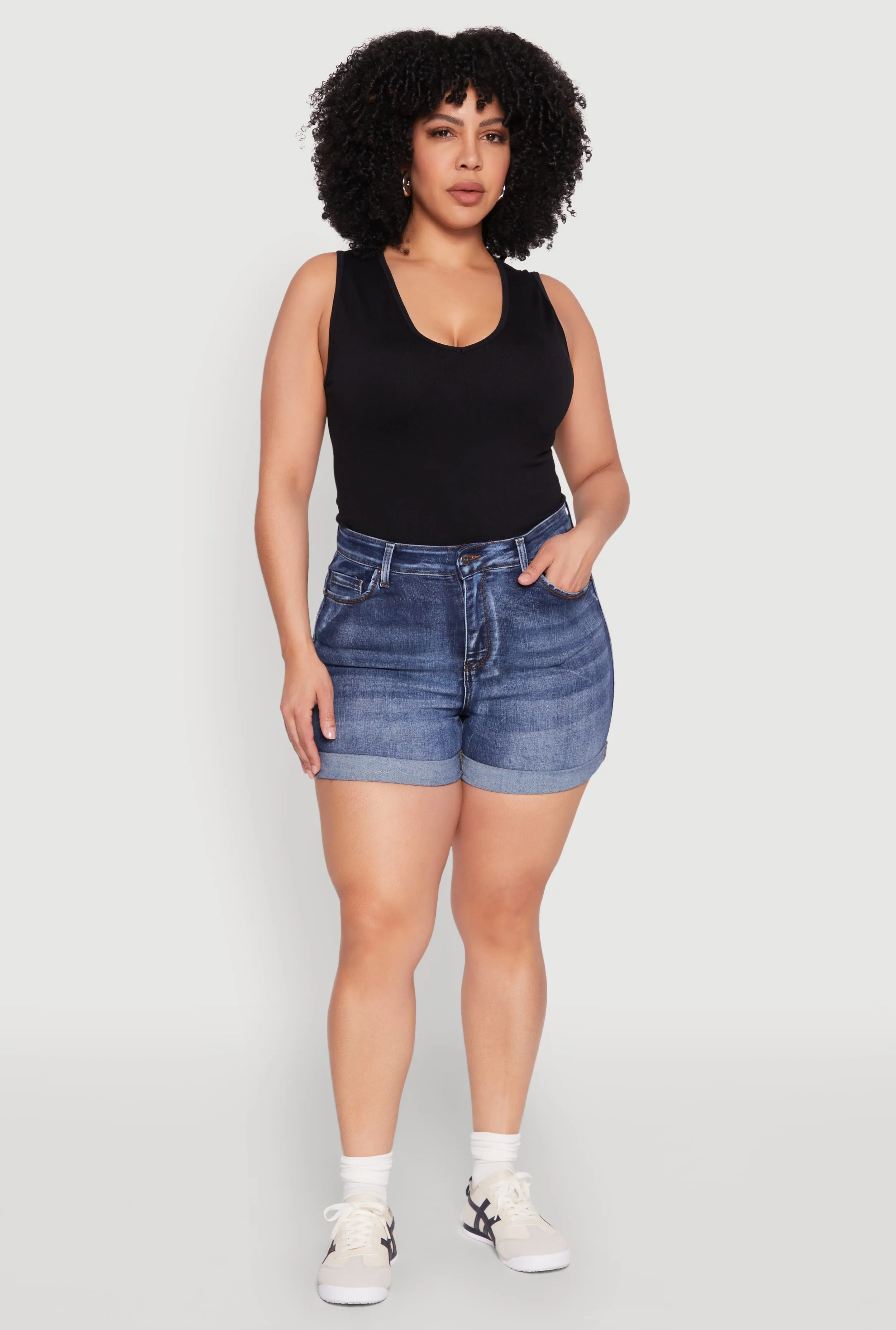 Plus Size WAX High Waisted Whiskered Denim Shorts sold by Rainbow product image thumbnail 3