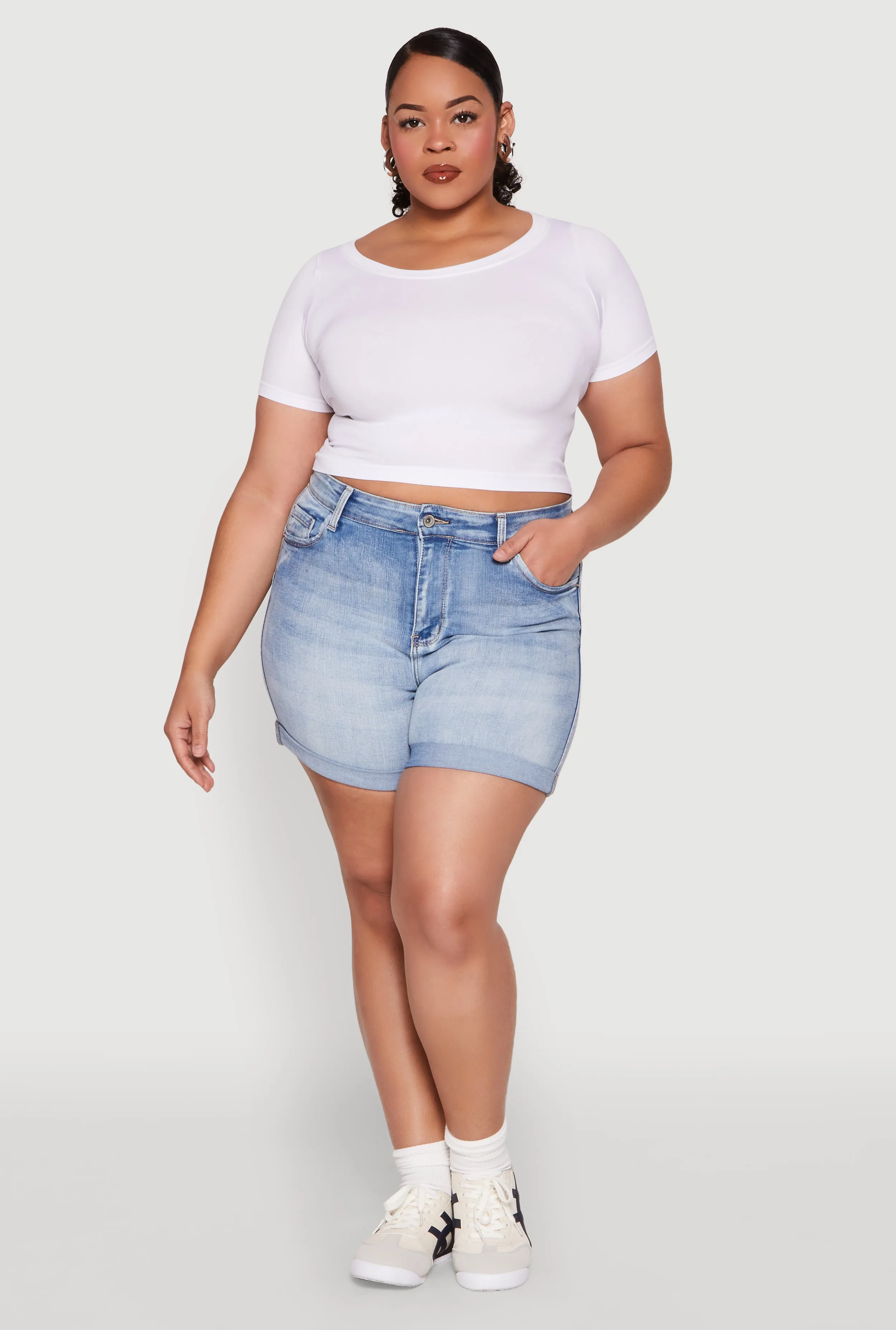 Plus Size WAX High Waisted Whiskered Denim Shorts sold by Rainbow product image thumbnail 2