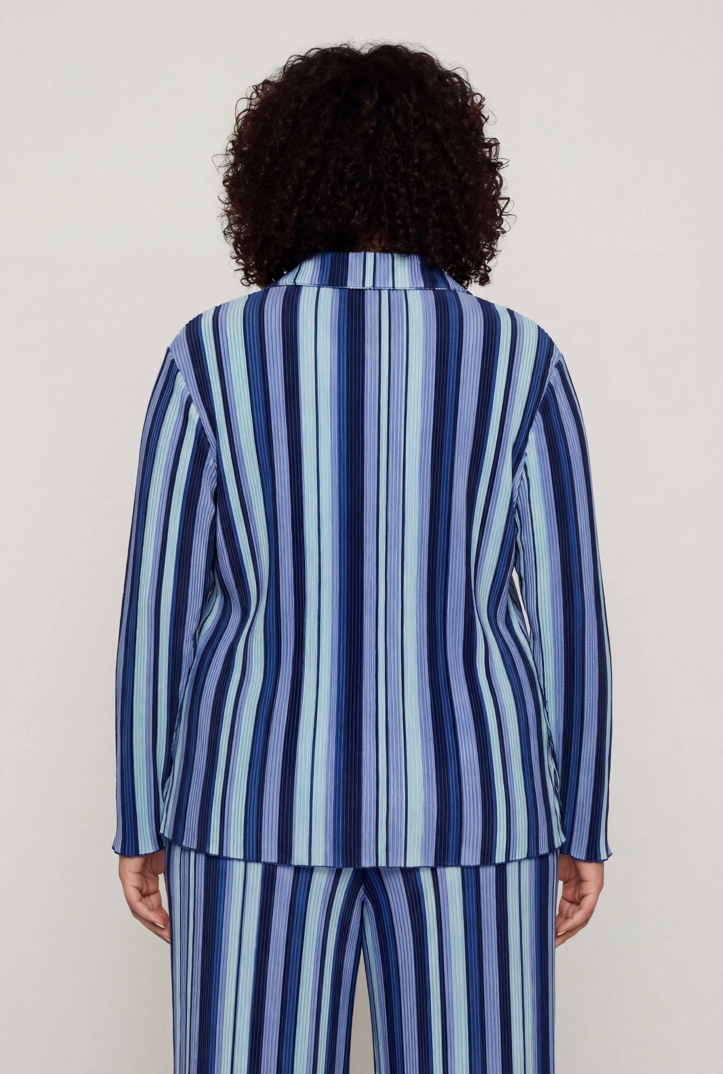 Plus Size Striped Plisse Long Sleeve Button Front Shirt sold by Rainbow product image thumbnail 5