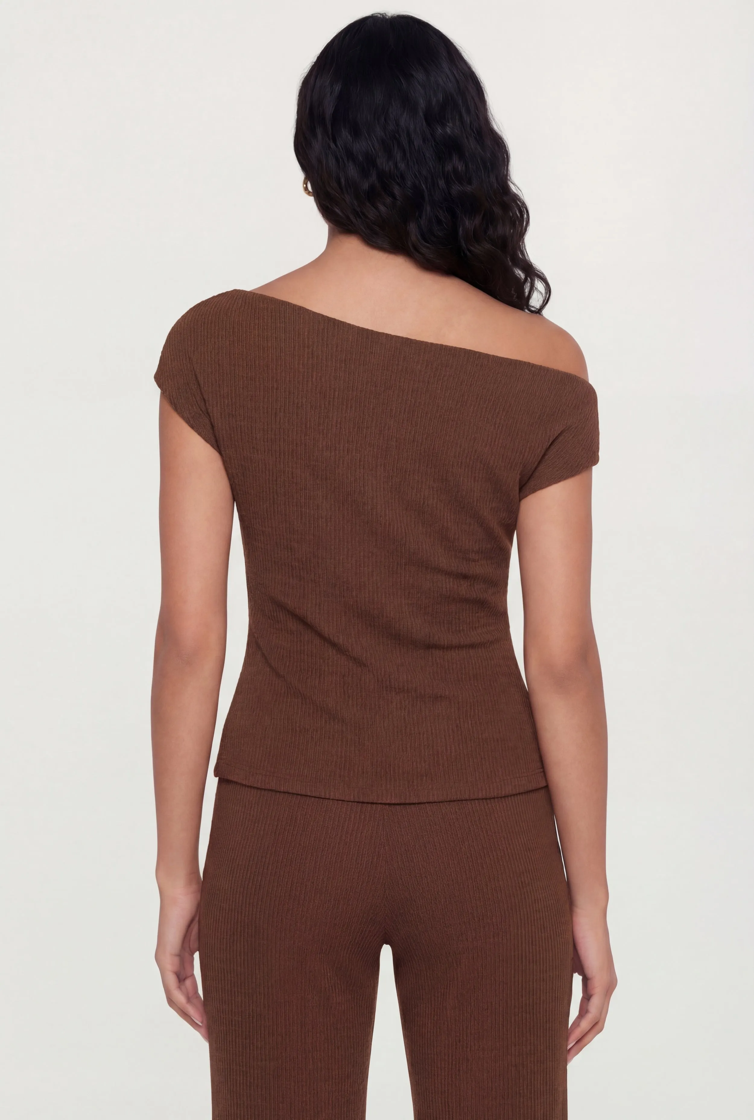 One Shoulder Cap Sleeve Textured Knit Blouse sold by Rainbow product image thumbnail 5