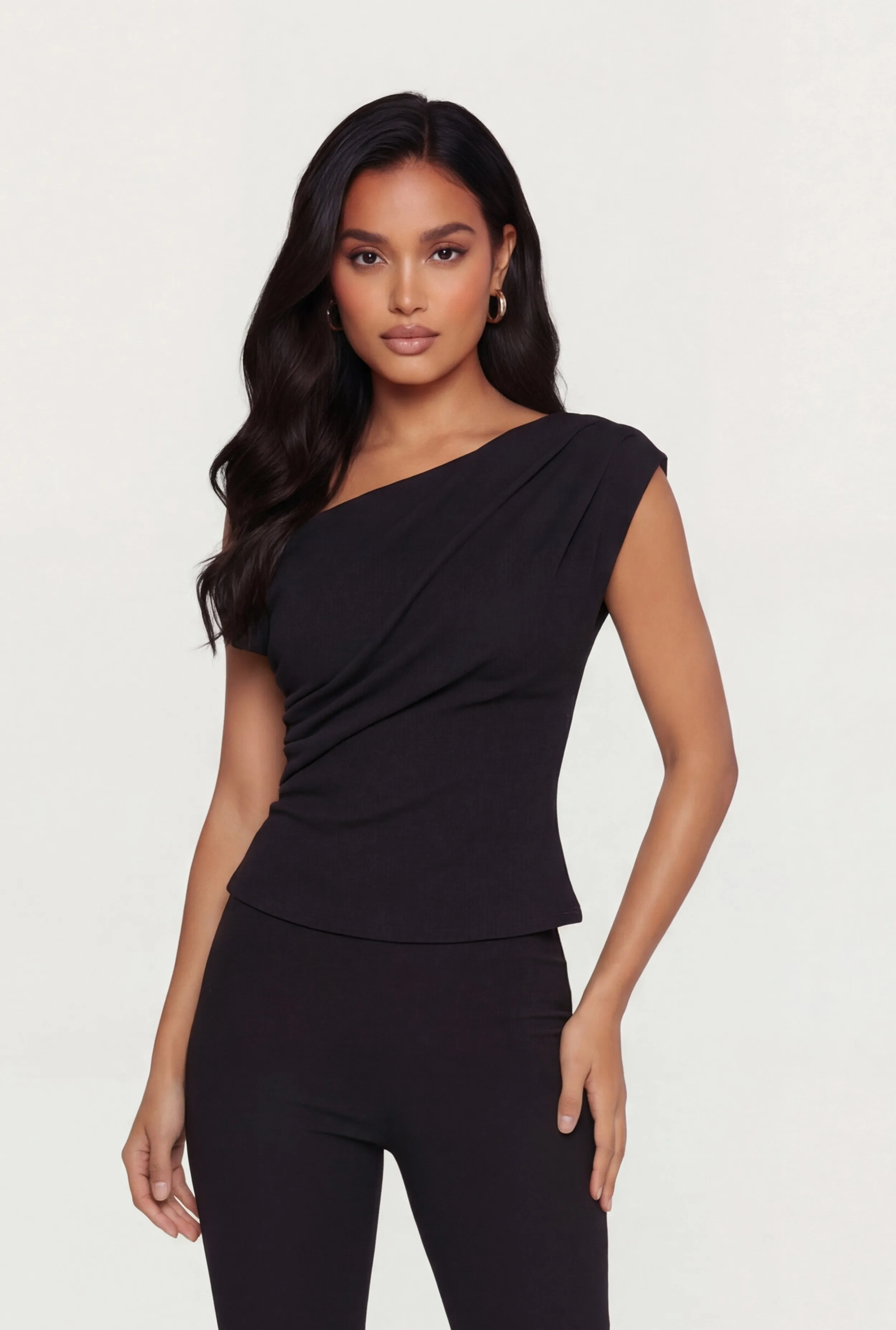 One Shoulder Cap Sleeve Textured Knit Blouse sold by Rainbow