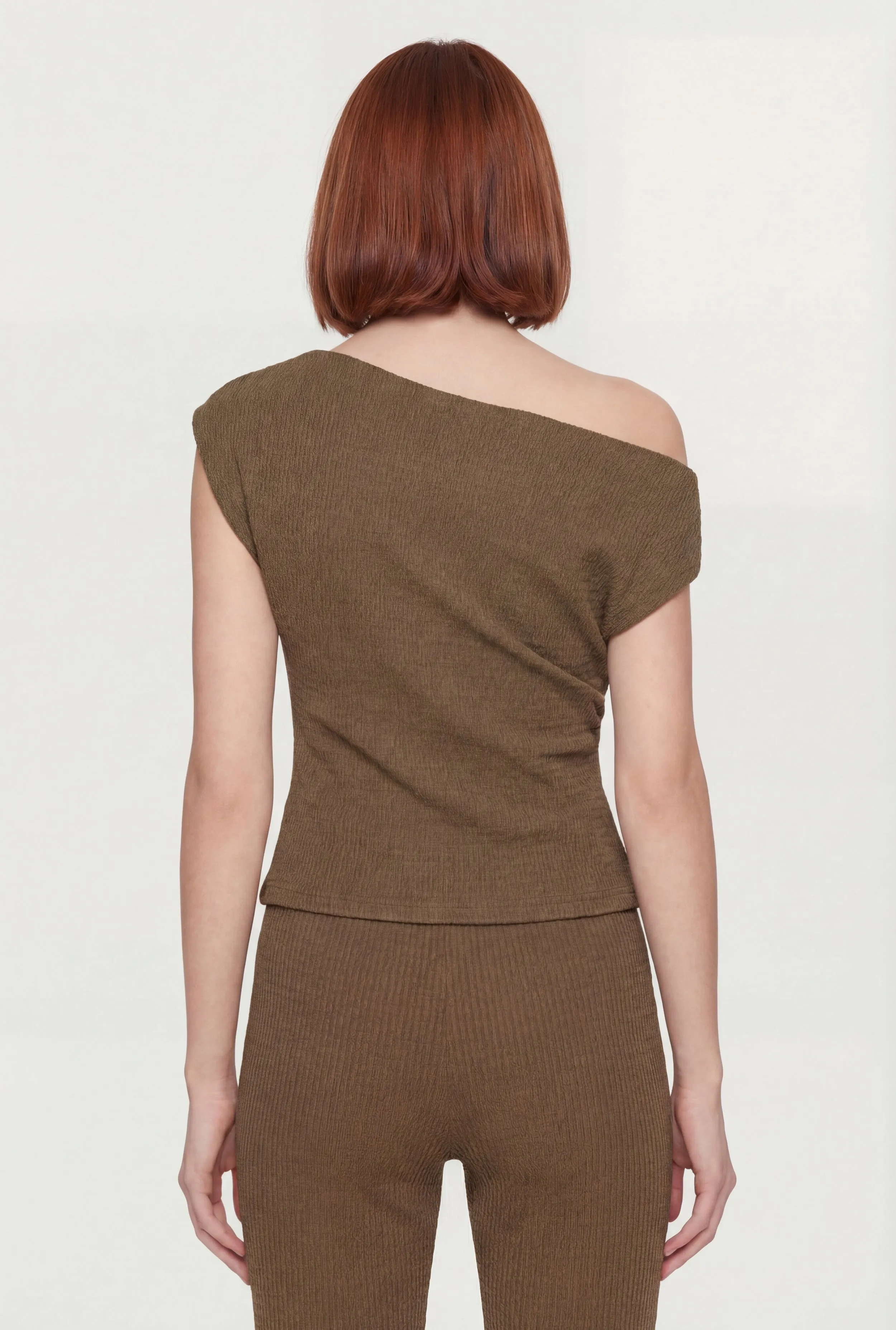 One Shoulder Cap Sleeve Textured Knit Blouse sold by Rainbow product image thumbnail 5