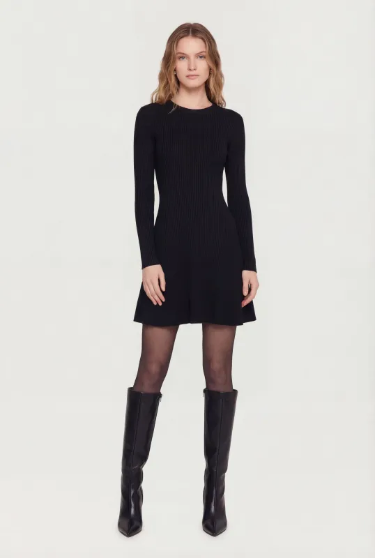 Rib Knit Long Sleeve Crew Neck Mini Sweater Dress sold by Rainbow