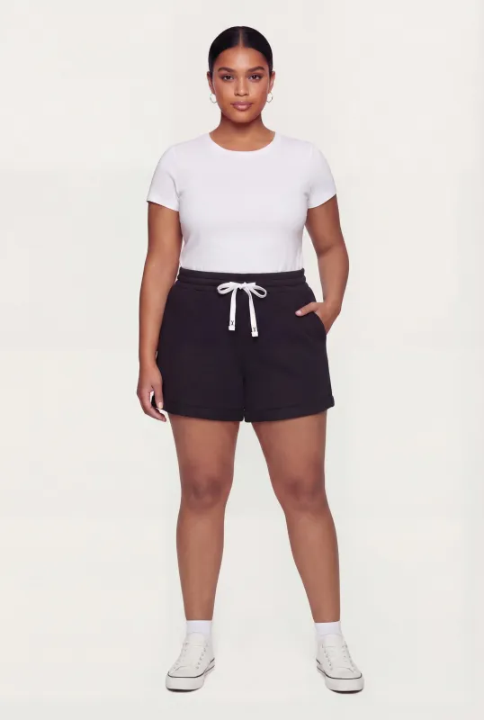 Plus Size High Waisted Fleece Lined Shorts sold by Rainbow