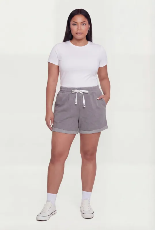 Plus Size High Waisted Fleece Lined Shorts sold by Rainbow