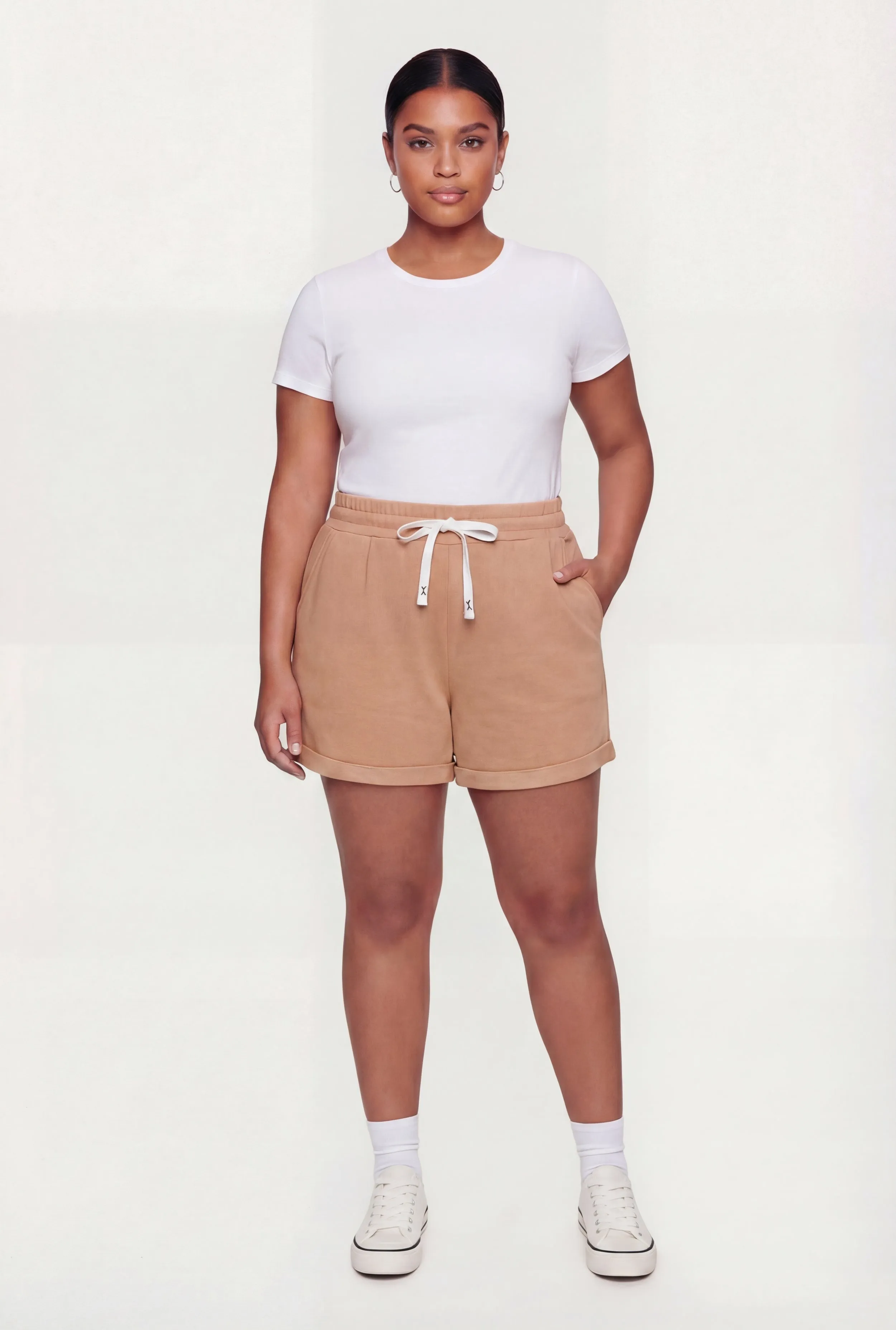 Plus Size High Waisted Fleece Lined Shorts sold by Rainbow