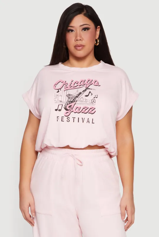 Plus Size Cropped Bubble Hem Graphic Tee sold by Rainbow