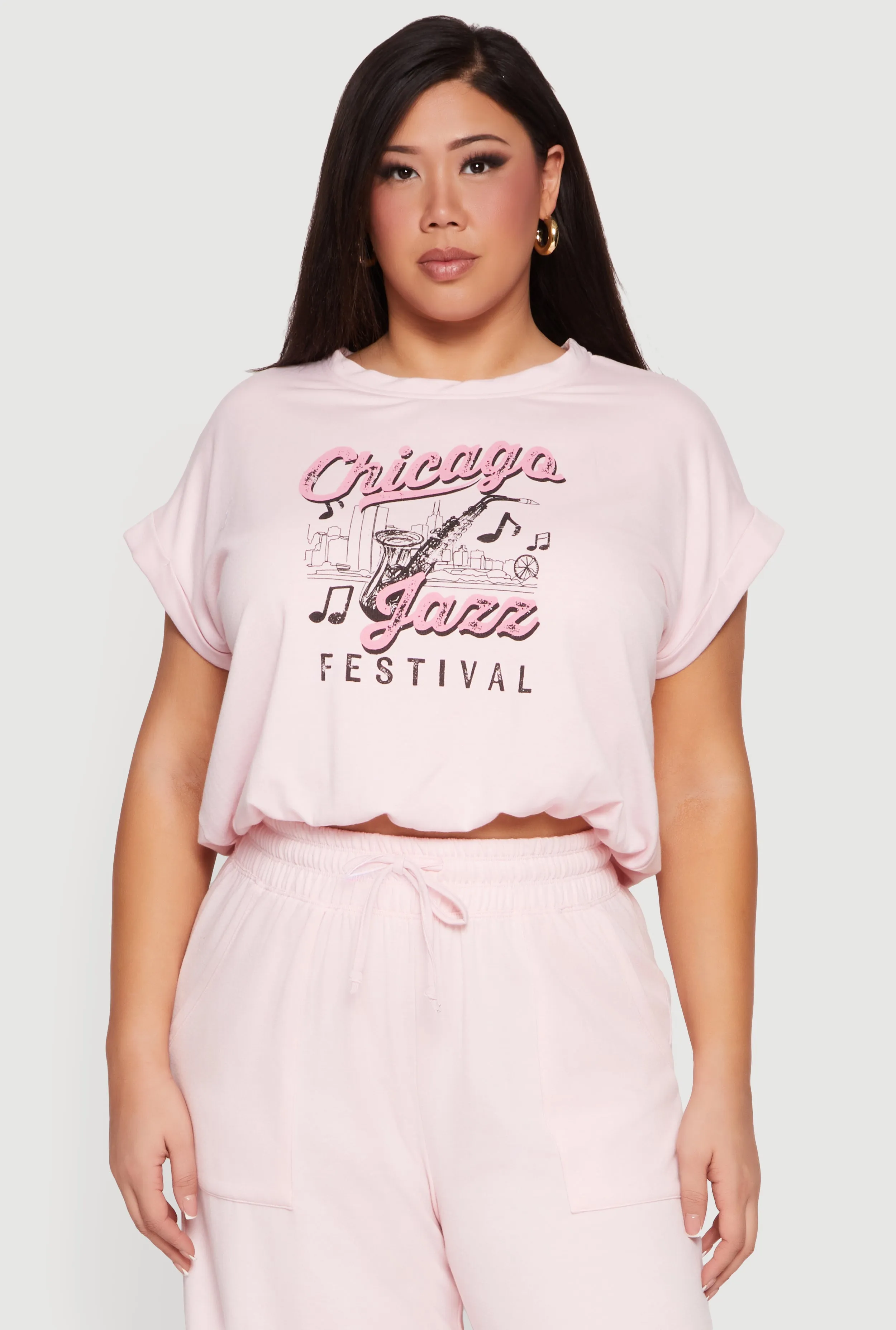 Plus Size Cropped Bubble Hem Graphic Tee sold by Rainbow