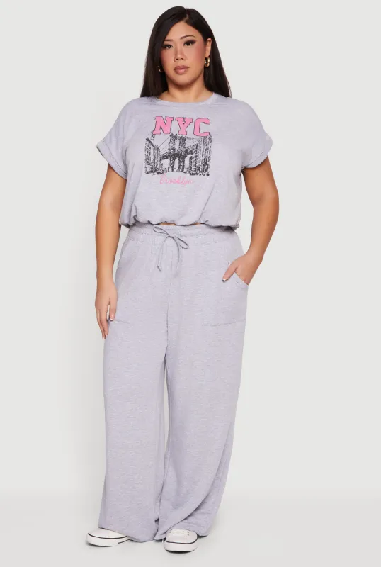 Plus Size Fleece High Waisted Wide Leg Sweatpants sold by Rainbow