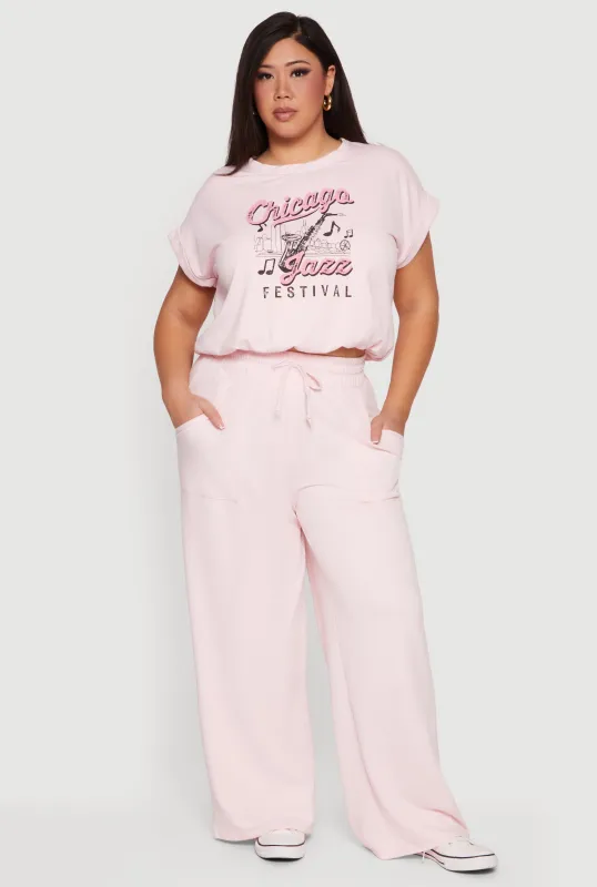 Plus Size Fleece High Waisted Wide Leg Sweatpants sold by Rainbow