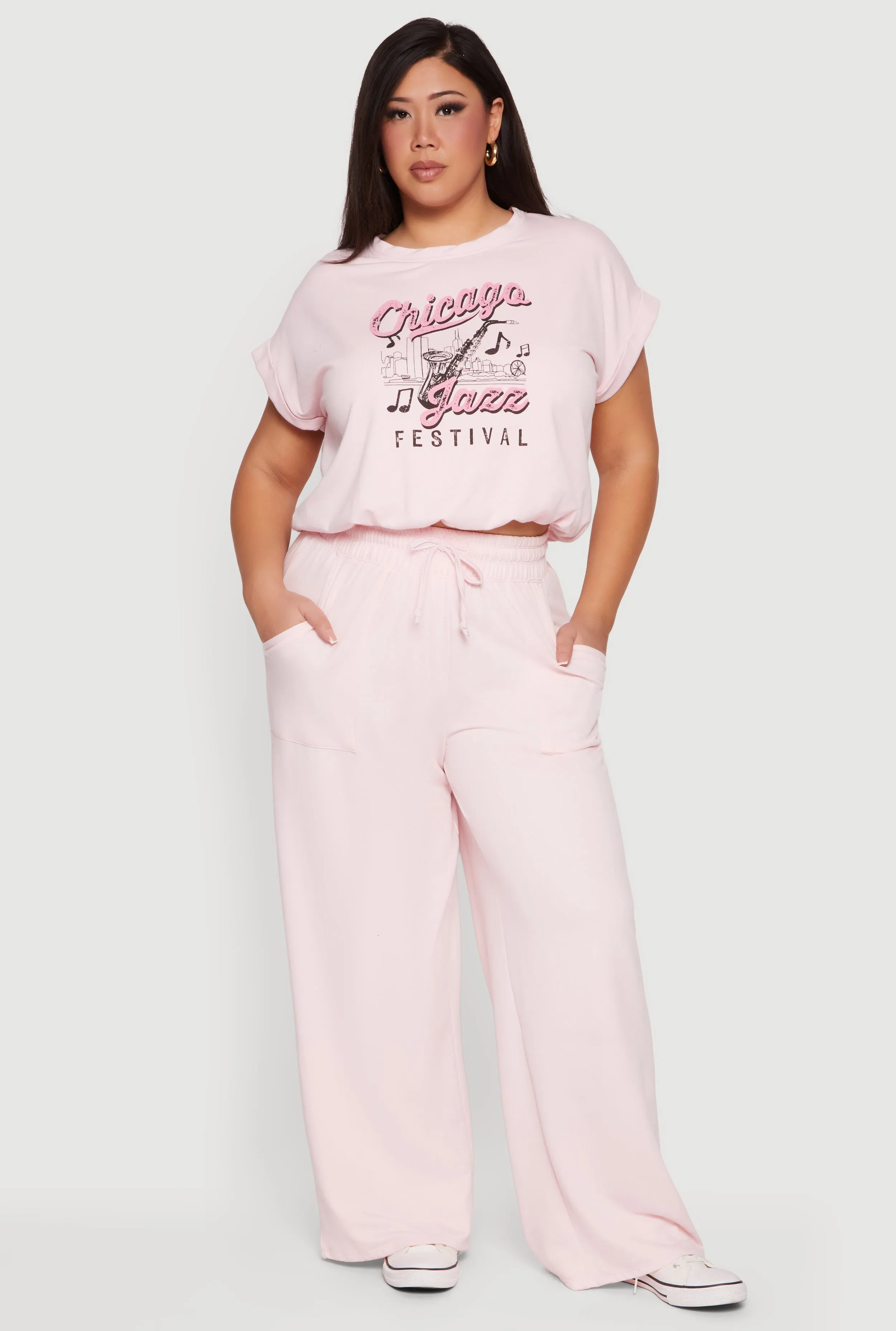 Plus Size Fleece High Waisted Wide Leg Sweatpants sold by Rainbow