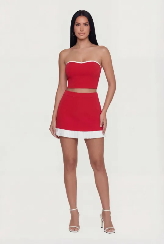 High Waisted Pleated Trim Mini Skirt sold by Rainbow