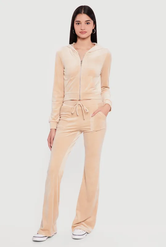 Velour Flare Leg Faux Drawstring Pants sold by Rainbow