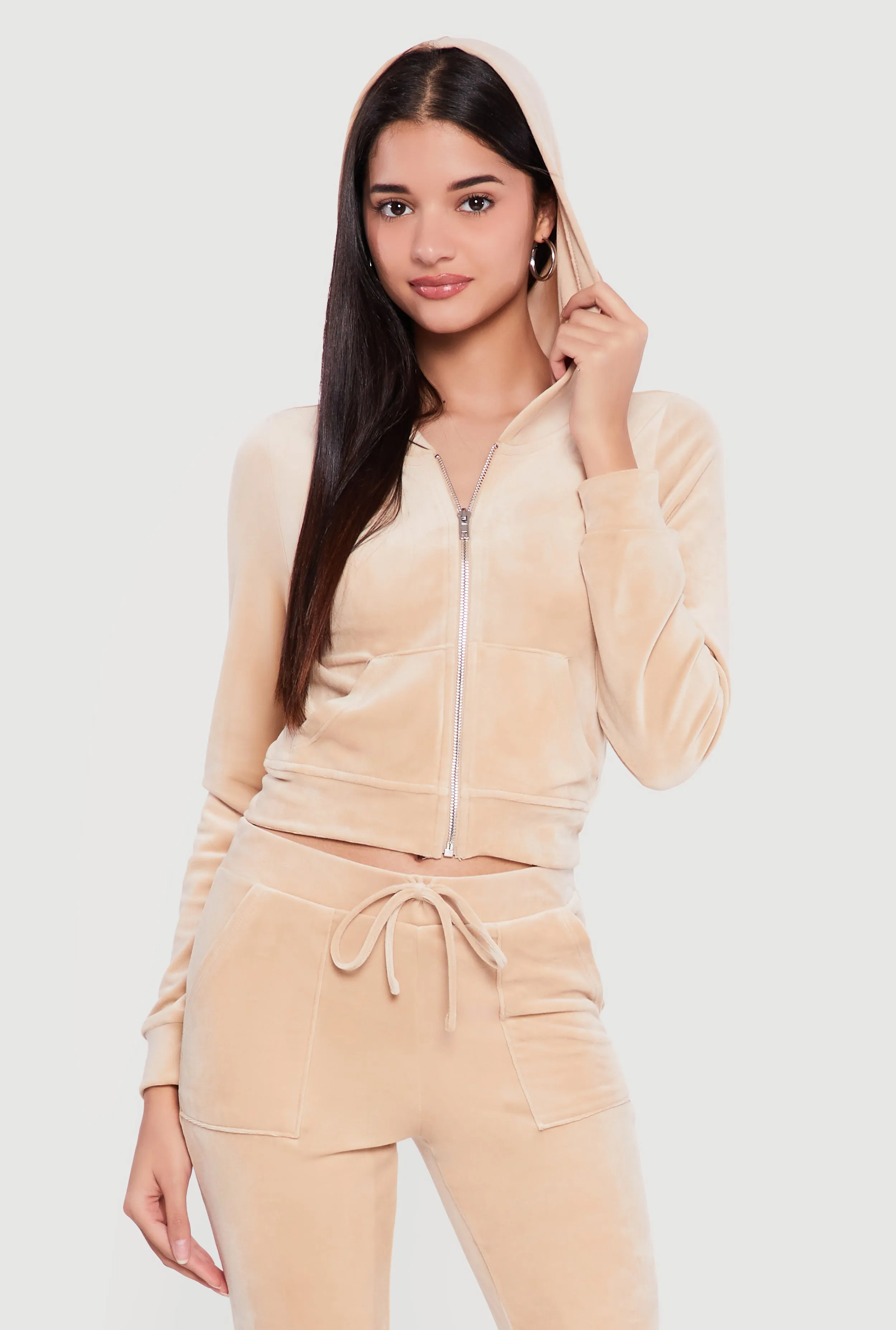 Velour Zip Front Hoodie sold by Rainbow