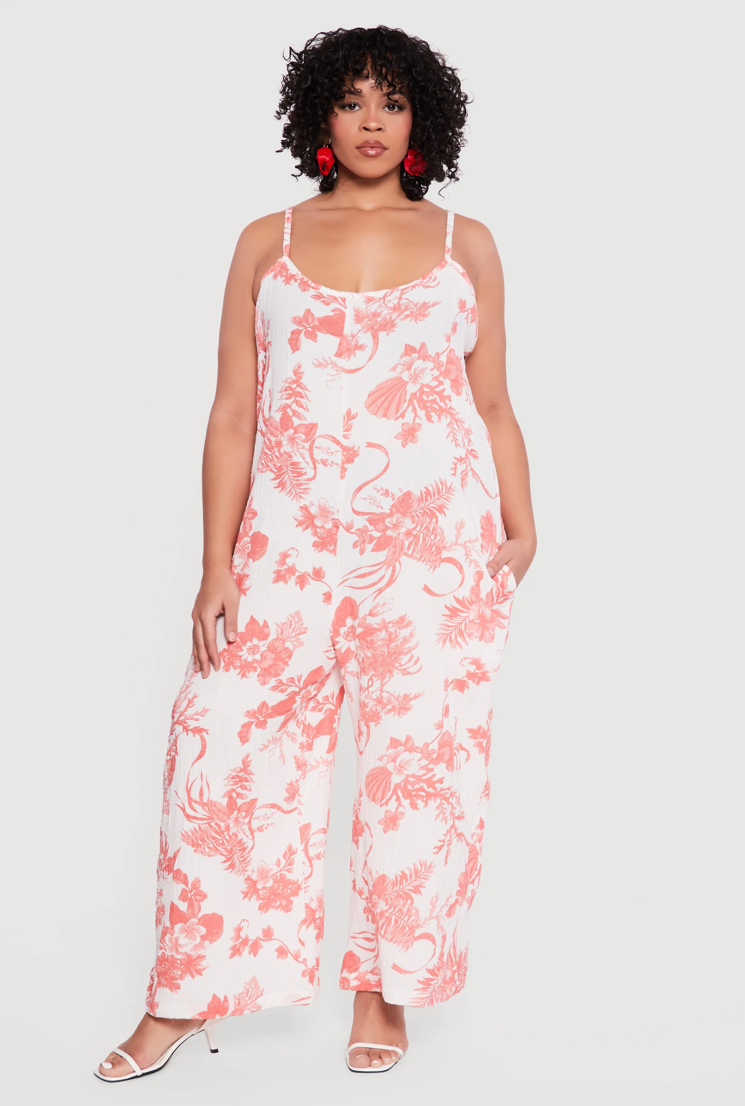 Plus Size Floral Scoop Neck Wide Leg Cami Jumpsuit sold by Rainbow