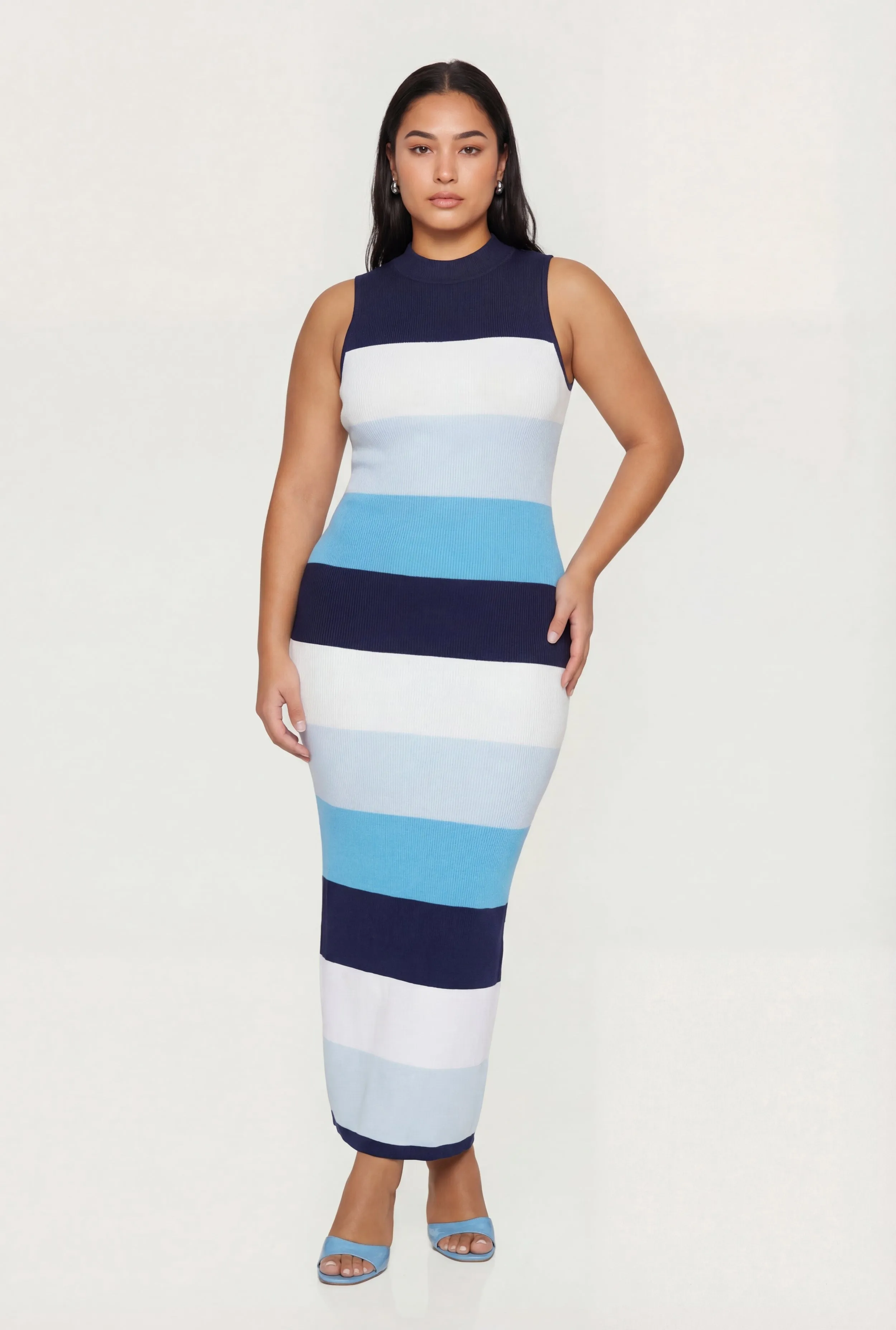Plus Size Striped Sleeveless Mock Neck Sweater Dress sold by Rainbow product image thumbnail 2