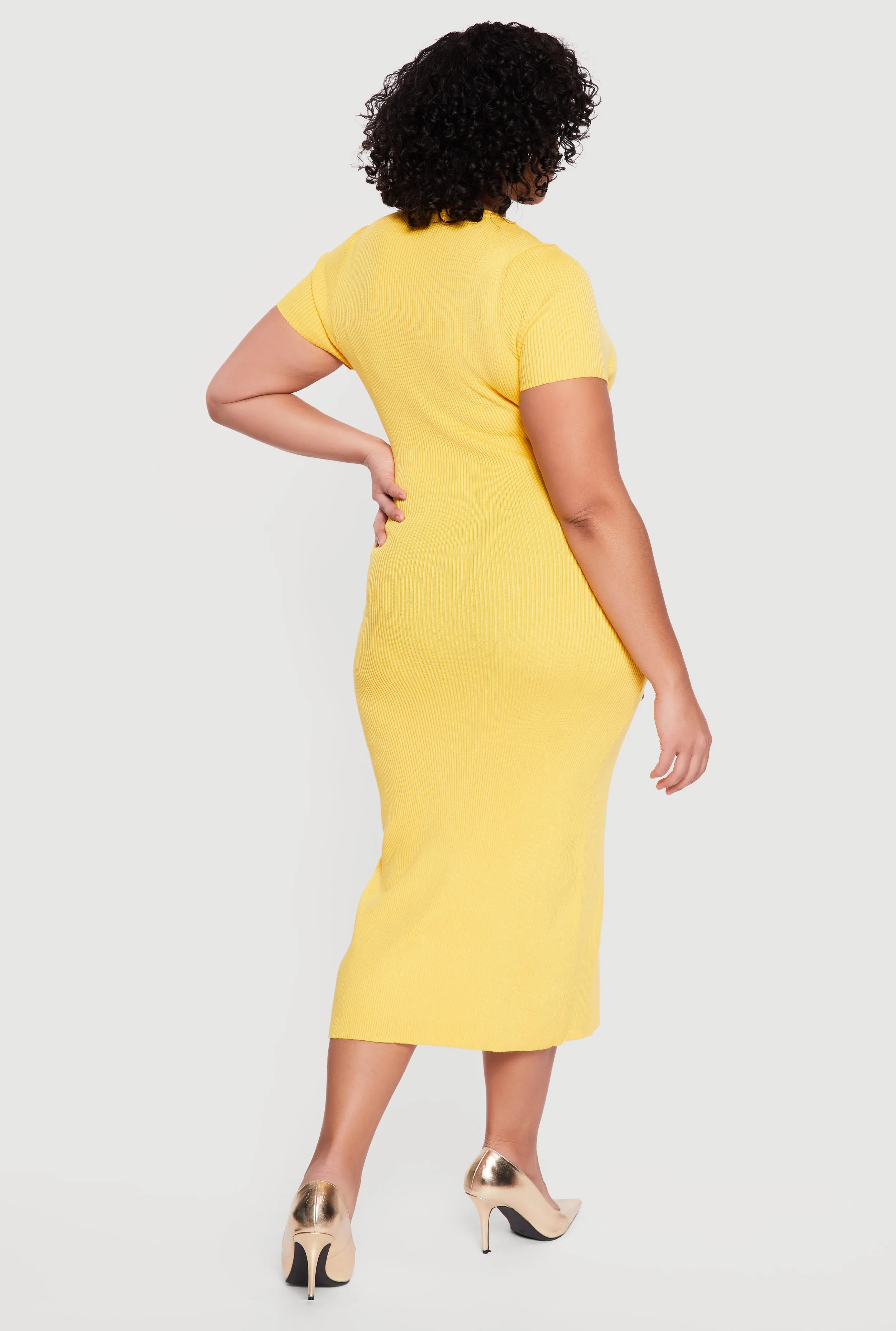Plus Size Rib Knit Button Detail Side Slit Midi Dress sold by Rainbow product image thumbnail 3