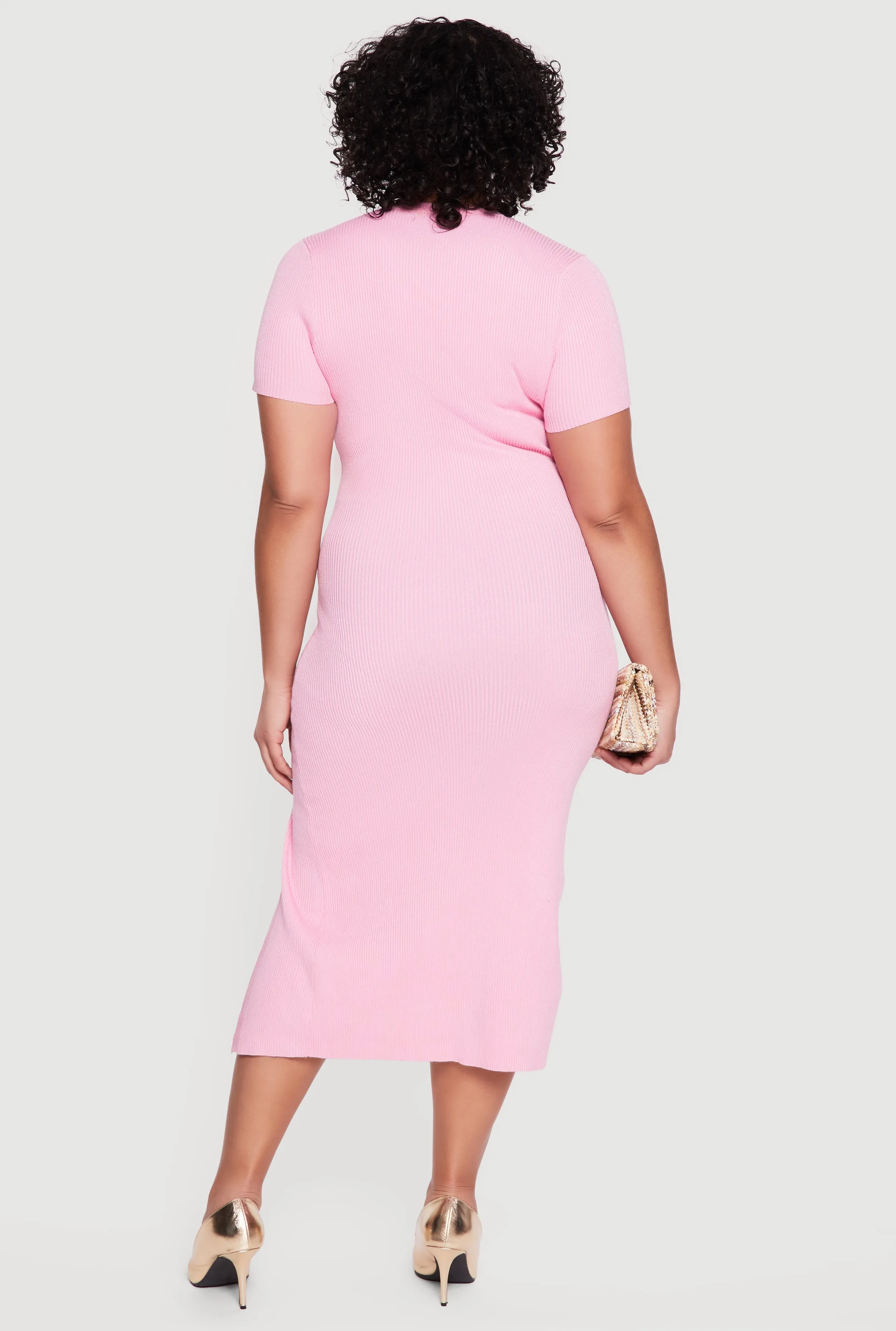 Plus Size Rib Knit Button Detail Side Slit Midi Dress sold by Rainbow product image thumbnail 3
