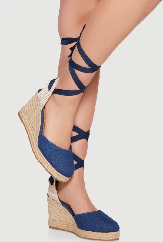 Strappy Lace Up Espadrille Wedges made by Rainbow