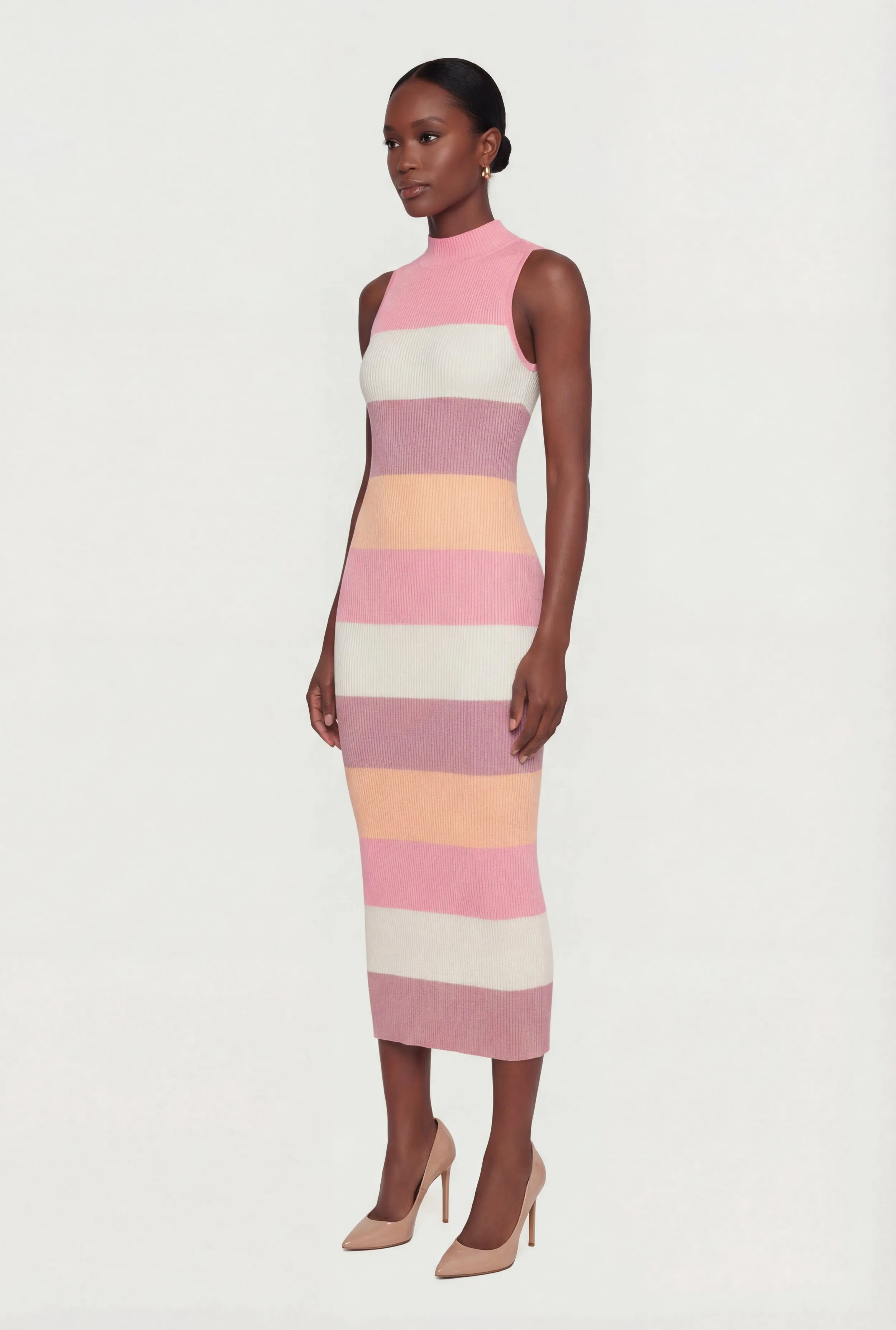 Color Block Rib Knit Mock Neck Sleeveless Midi Dress sold by Rainbow product image thumbnail 2