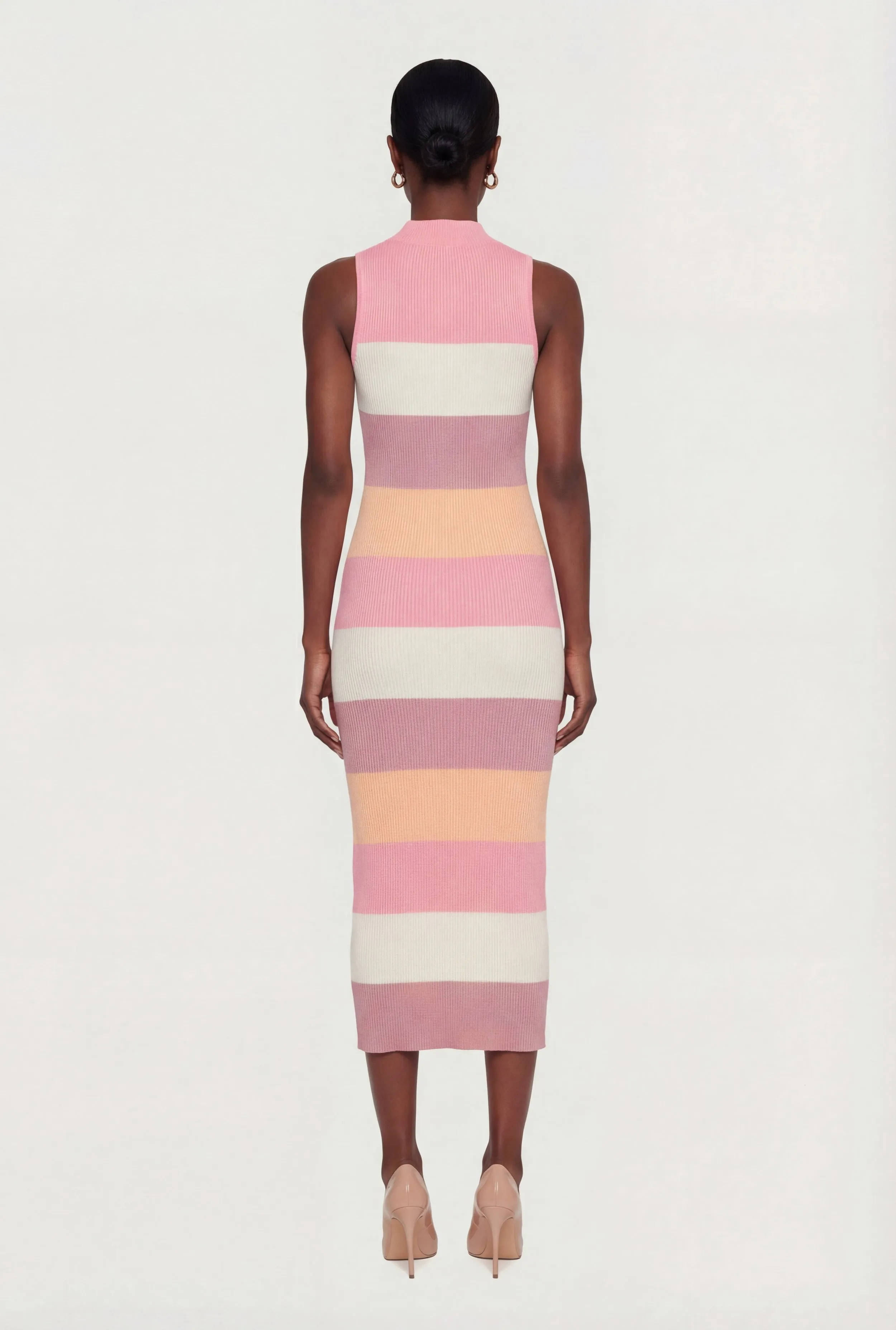 Color Block Rib Knit Mock Neck Sleeveless Midi Dress sold by Rainbow product image thumbnail 3