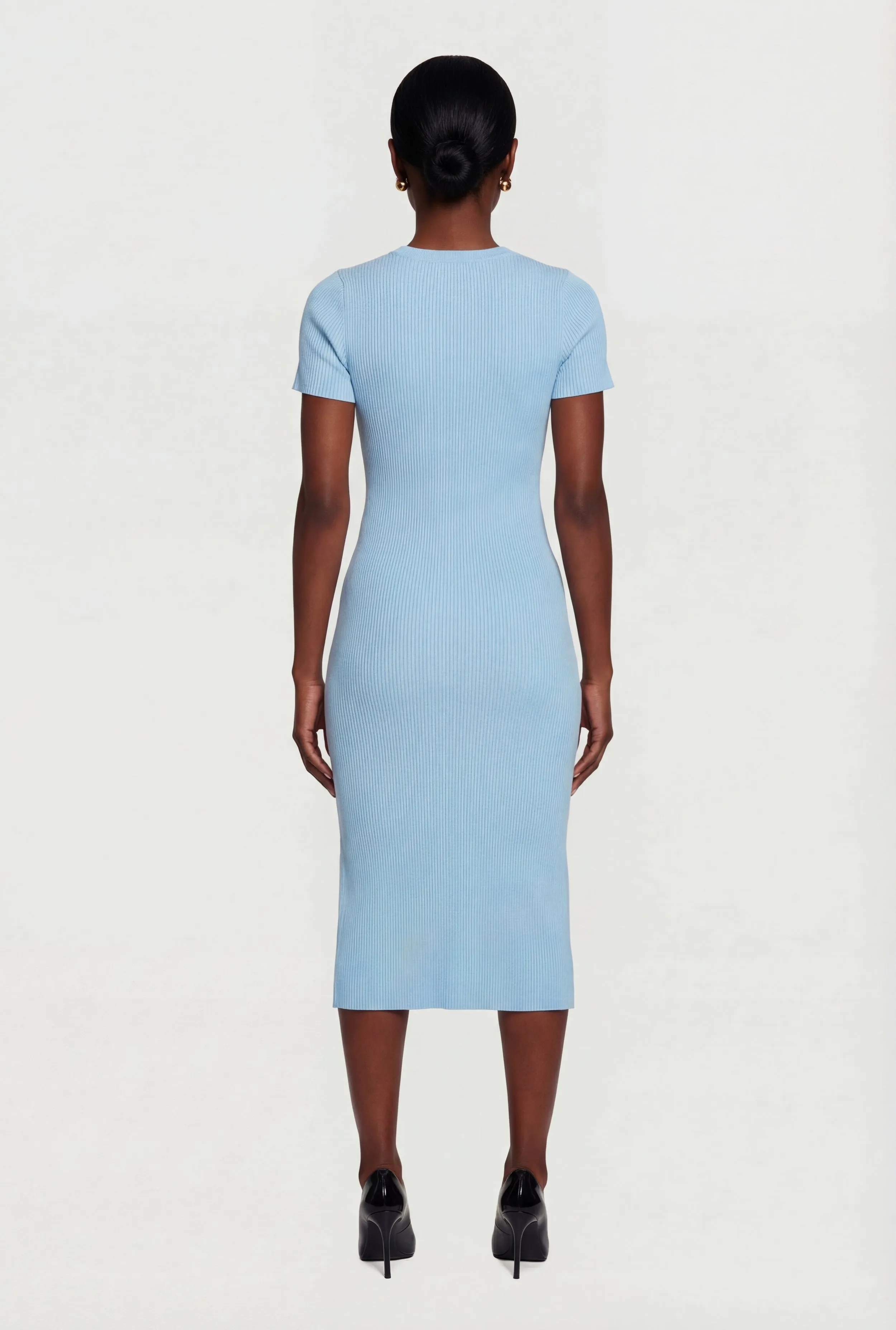 Ribbed Knit Short Sleeve Midi Dress with Faux Buttons sold by Rainbow product image thumbnail 3