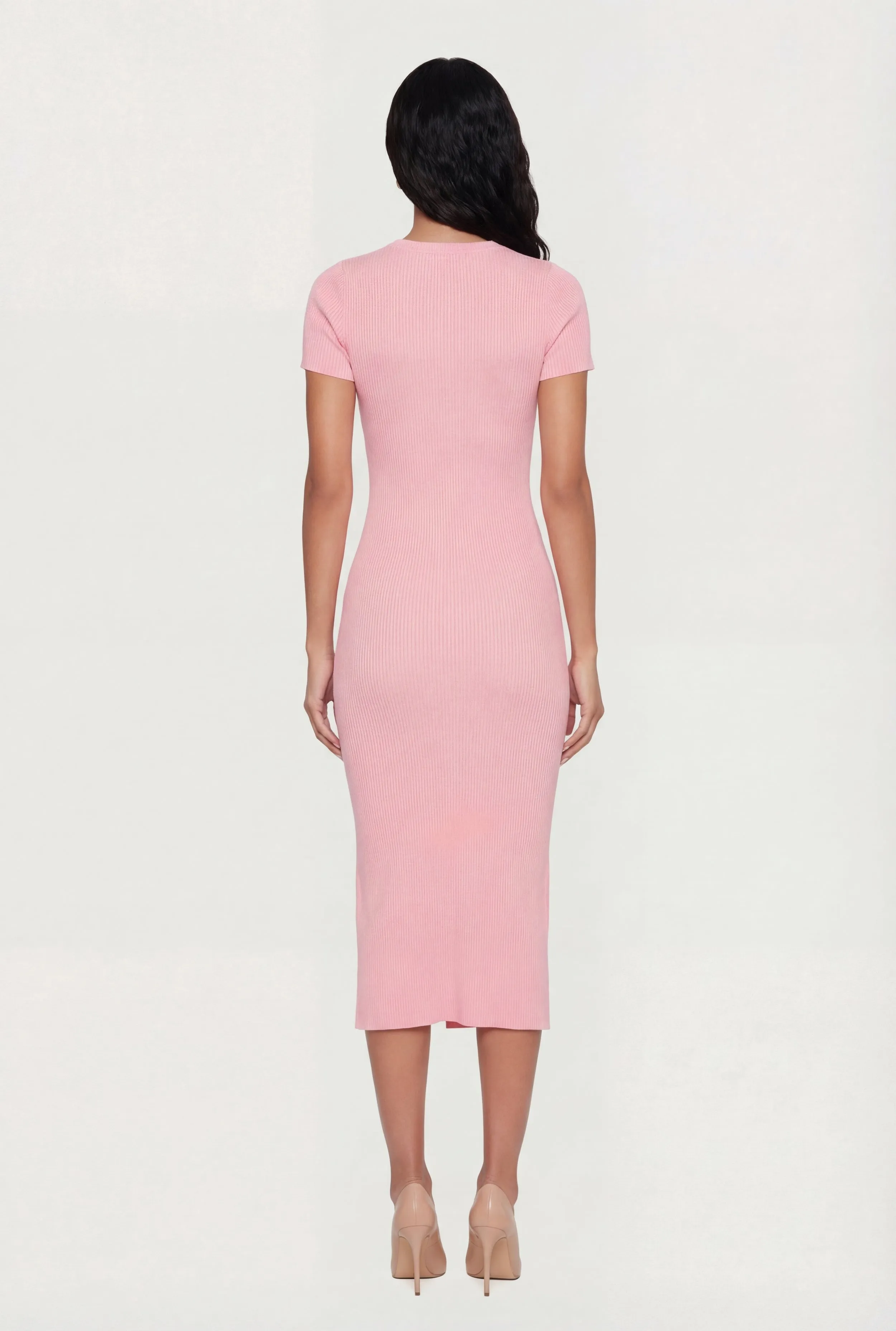 Ribbed Knit Short Sleeve Midi Dress with Faux Buttons sold by Rainbow product image thumbnail 3