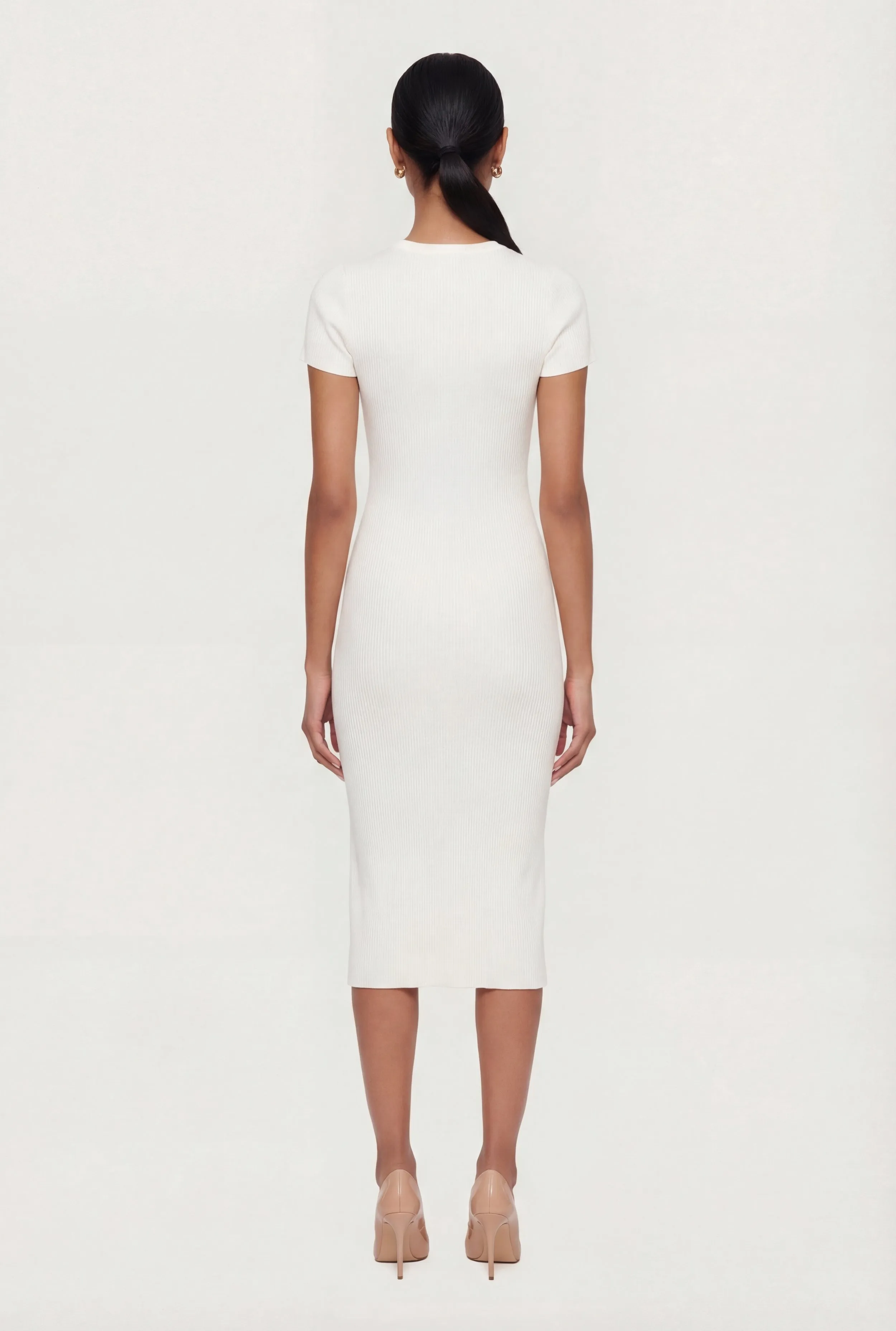 Ribbed Knit Short Sleeve Midi Dress with Faux Buttons sold by Rainbow product image thumbnail 3