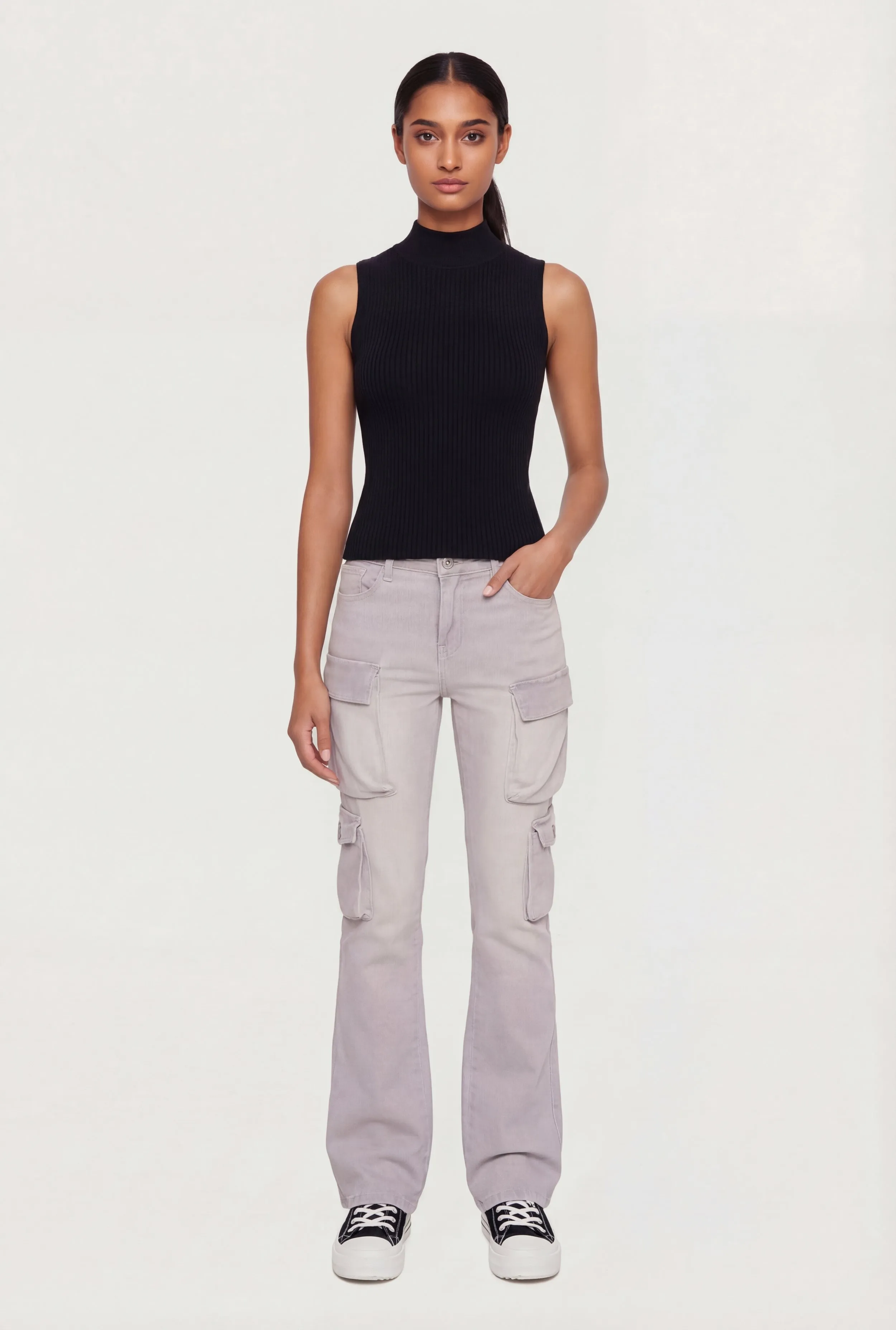 Ribbed Knit Sleeveless Mock Neck Top sold by Rainbow