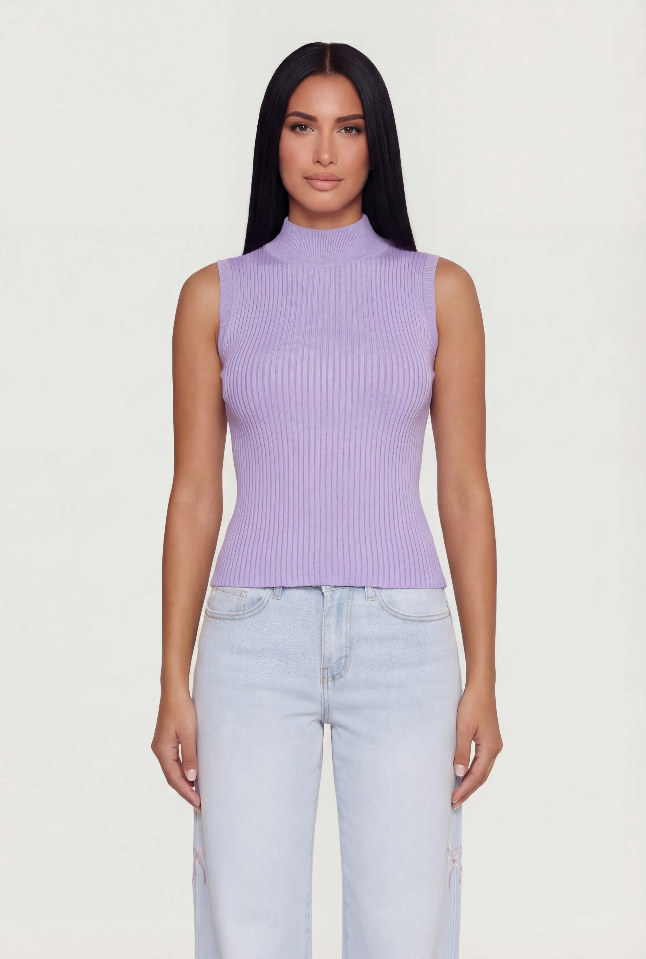 Ribbed Knit Sleeveless Mock Neck Top sold by Rainbow product image thumbnail 2