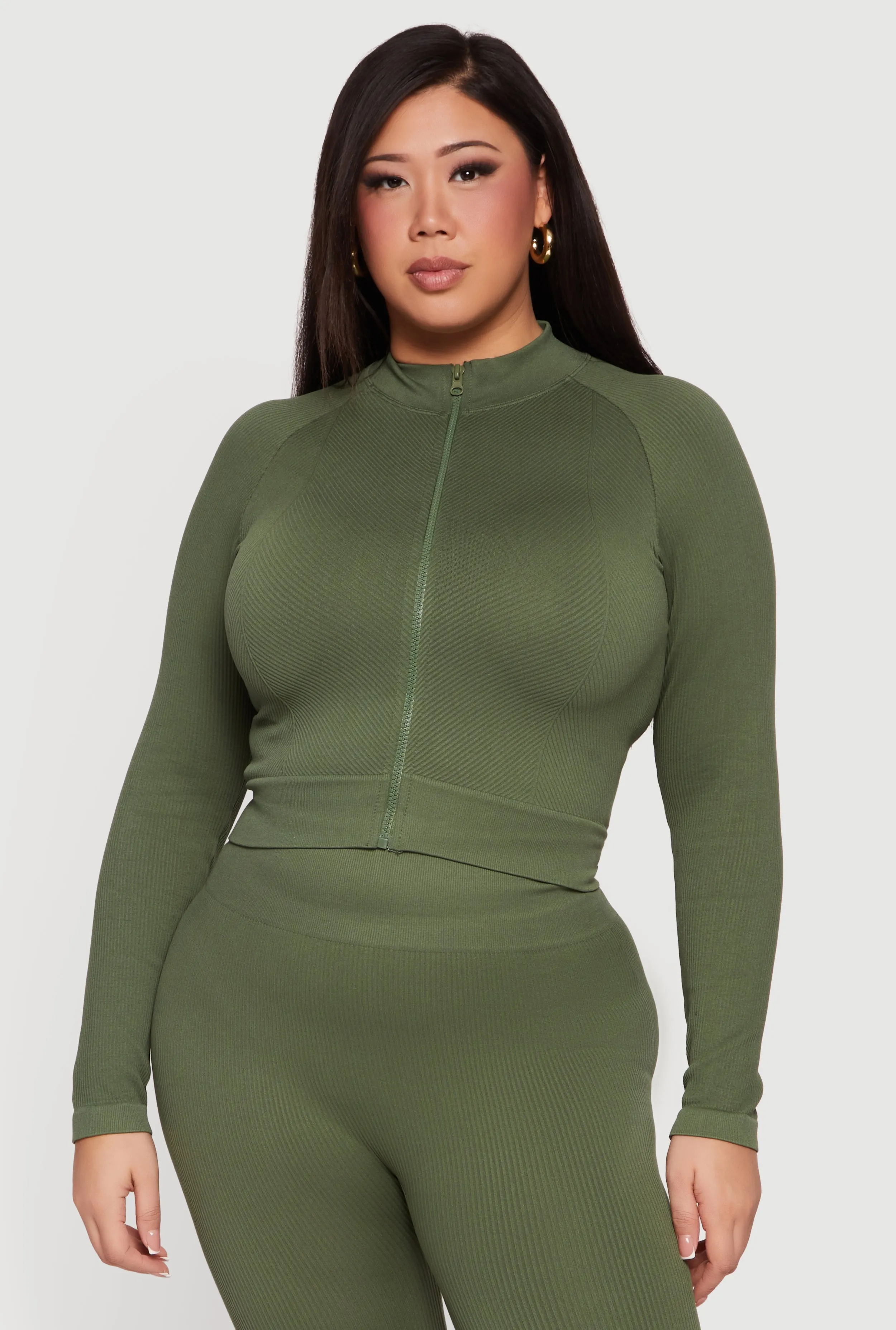 Plus Size Rib Knit Mock Neck Zip Front Jacket sold by Rainbow product image thumbnail 2