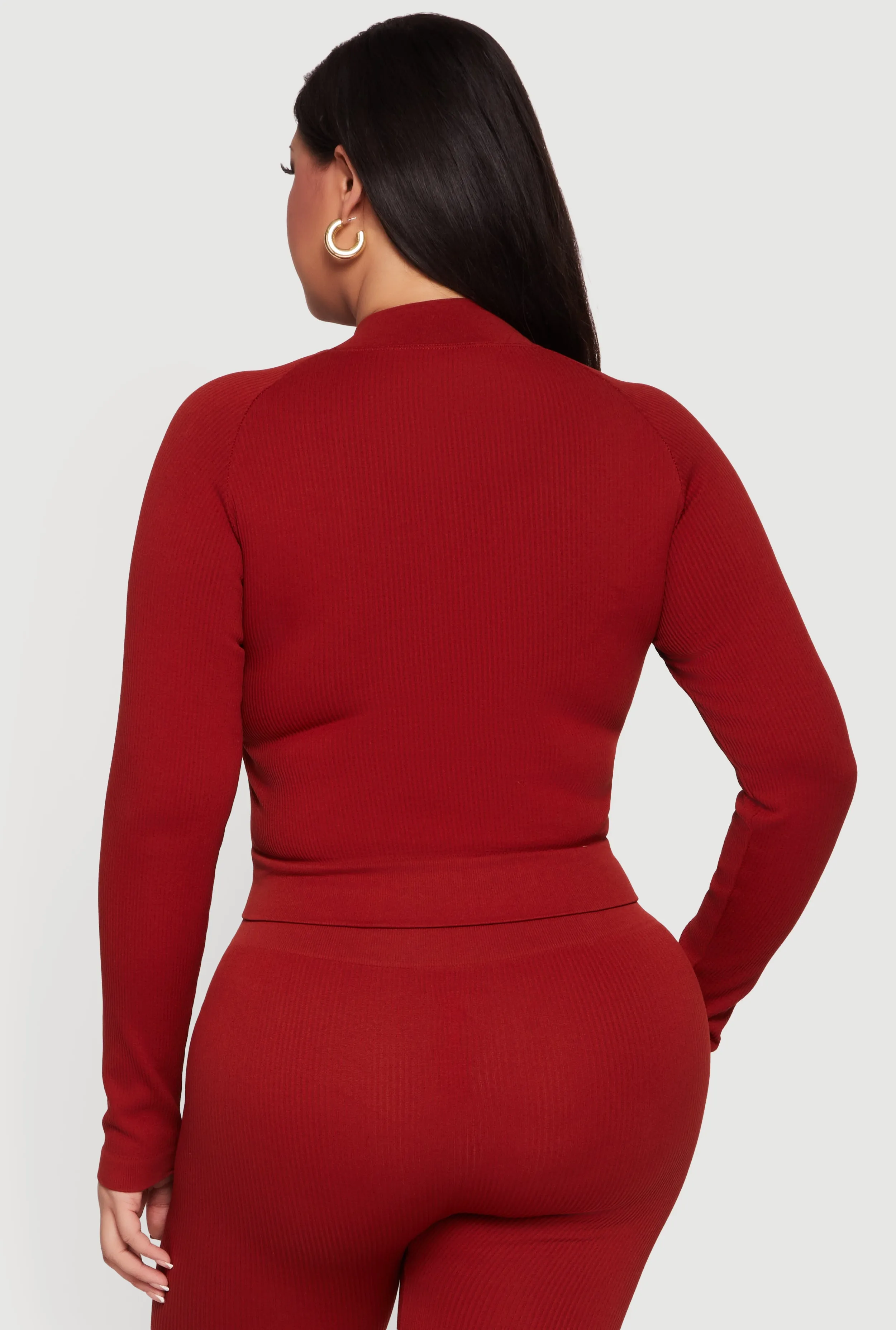 Plus Size Rib Knit Mock Neck Zip Front Jacket sold by Rainbow product image thumbnail 5