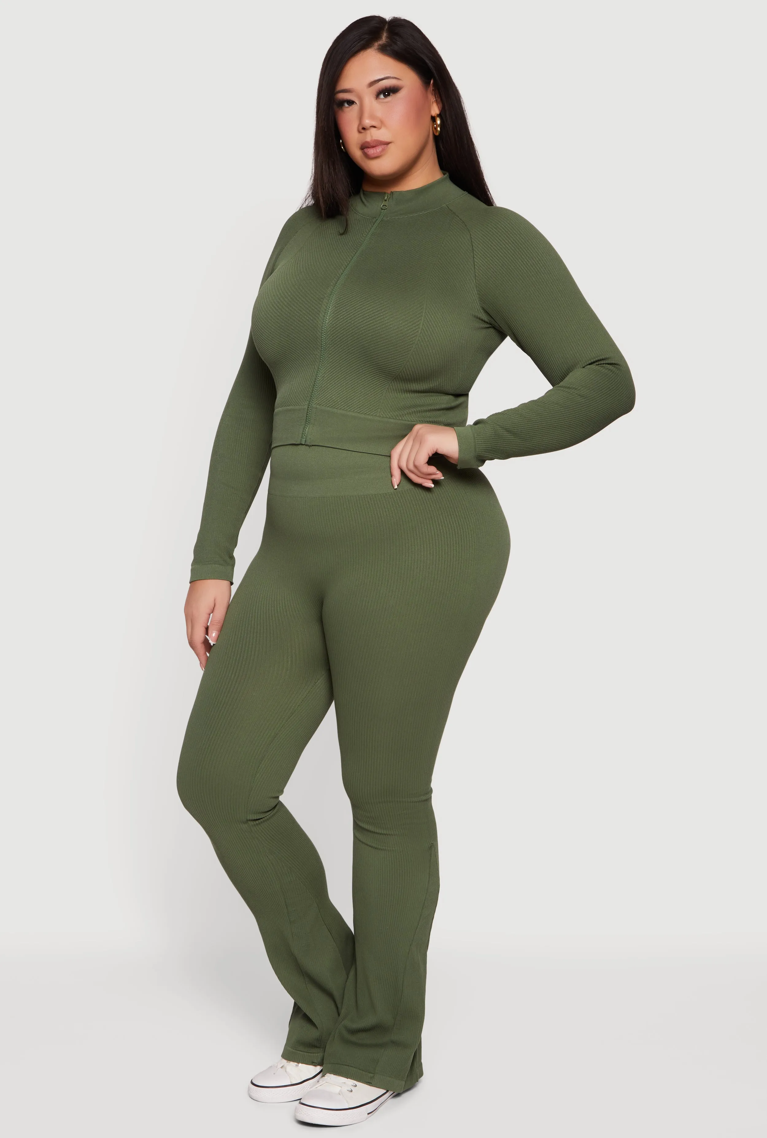 Plus Size Rib Knit Mock Neck Zip Front Jacket sold by Rainbow product image thumbnail 3